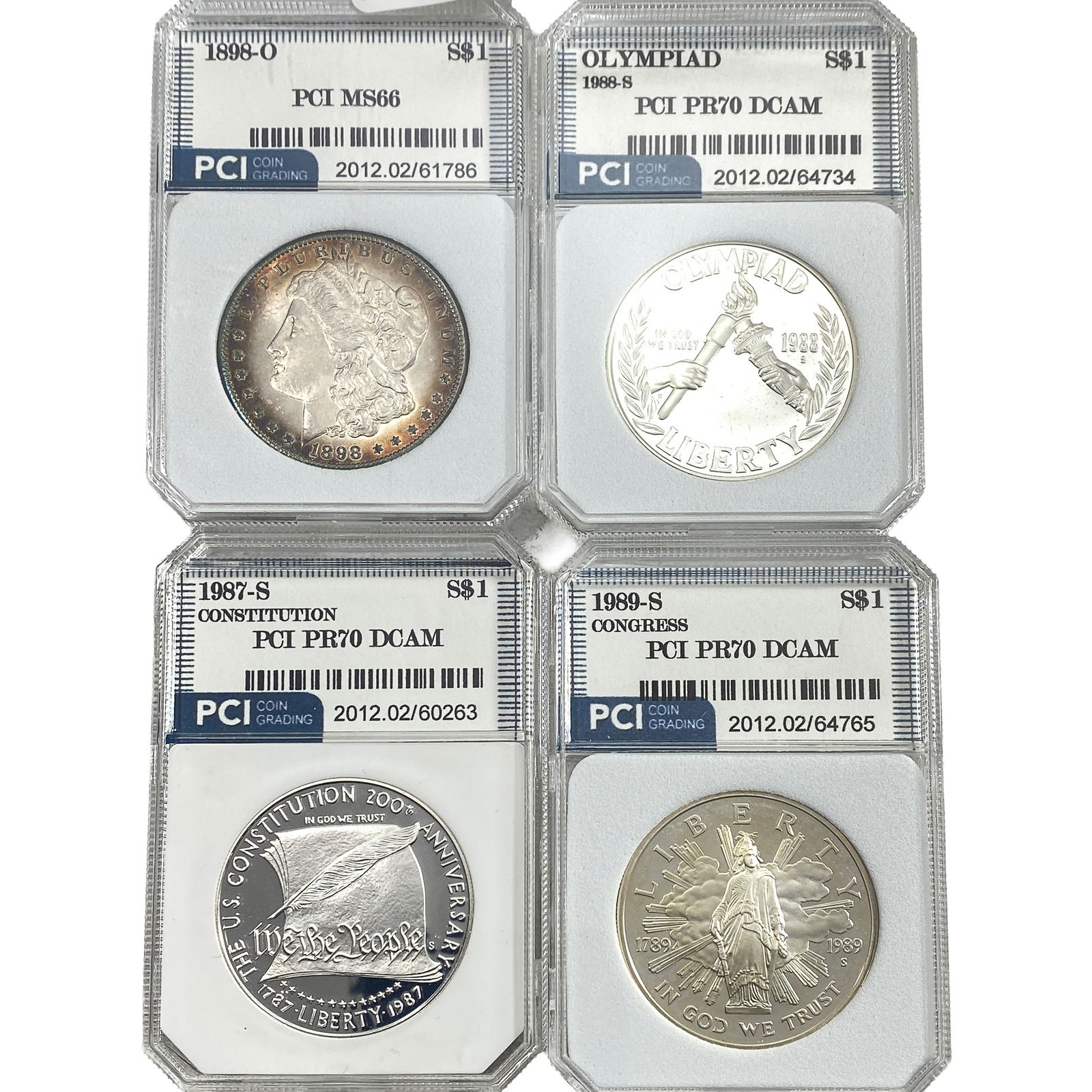[4 Coins] 1898-1989 Various Silver U.S. Coins PCI PR/MS66-70 DCAM: [4 Coins] 1898-1989 Various Silver U.S. Coins PCI PR/MS66-70 DCAM