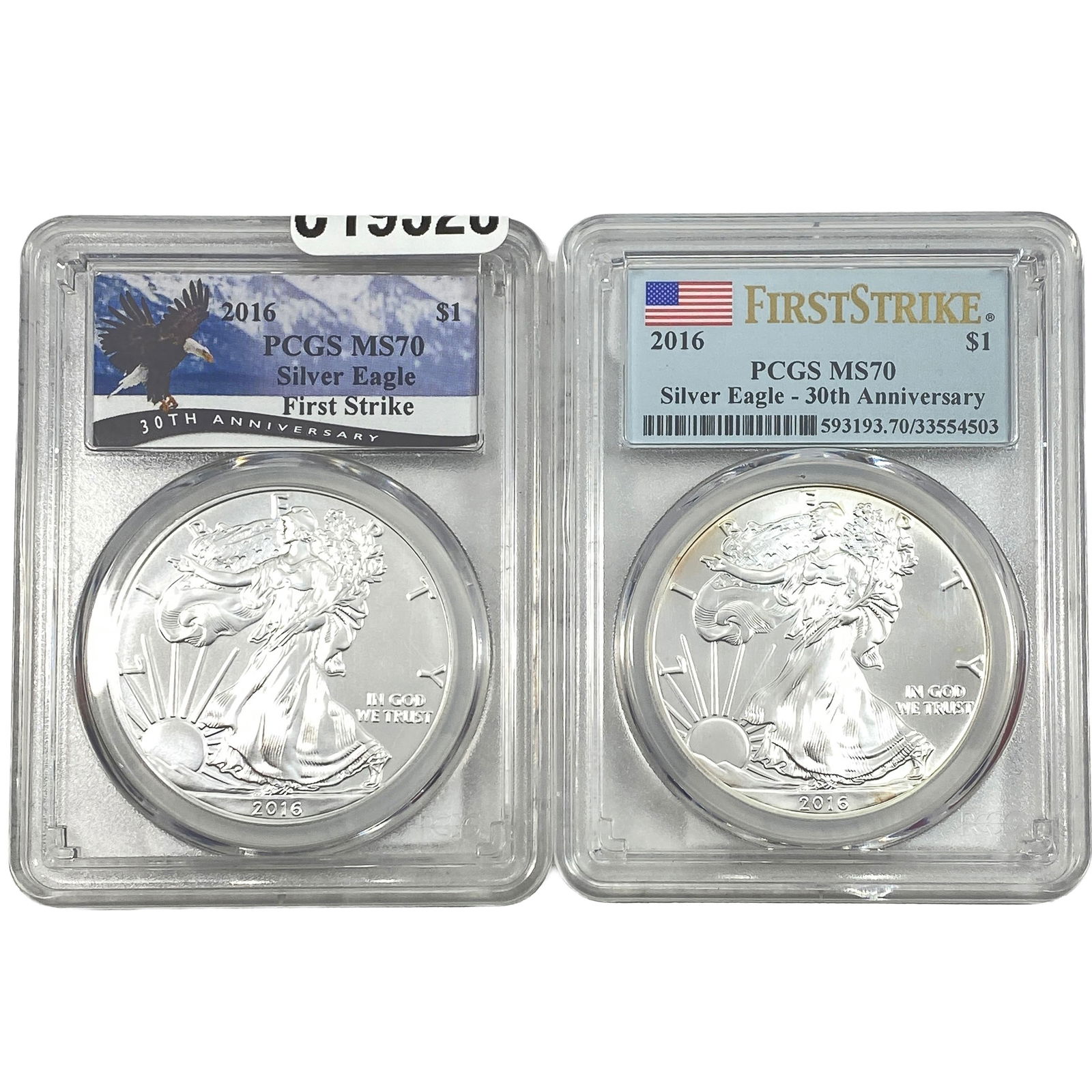 [2 Coins] 2016 Silver Eagle PCGS MS70: [2 Coins] 2016 Silver Eagle PCGS MS70