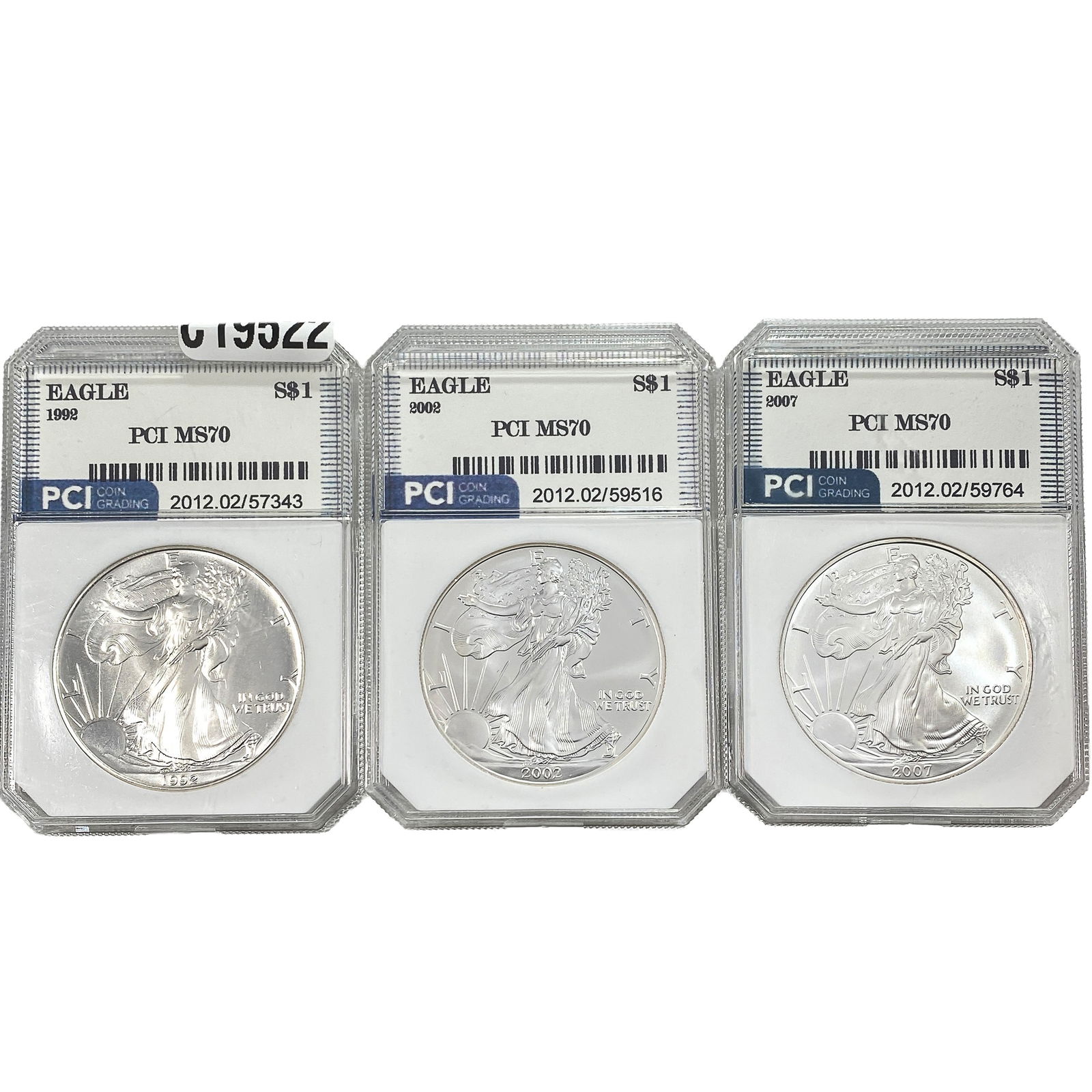 [3 Coins] 1992-2007 Silver Eagle PCI MS70: [3 Coins] 1992-2007 Silver Eagle PCI MS70