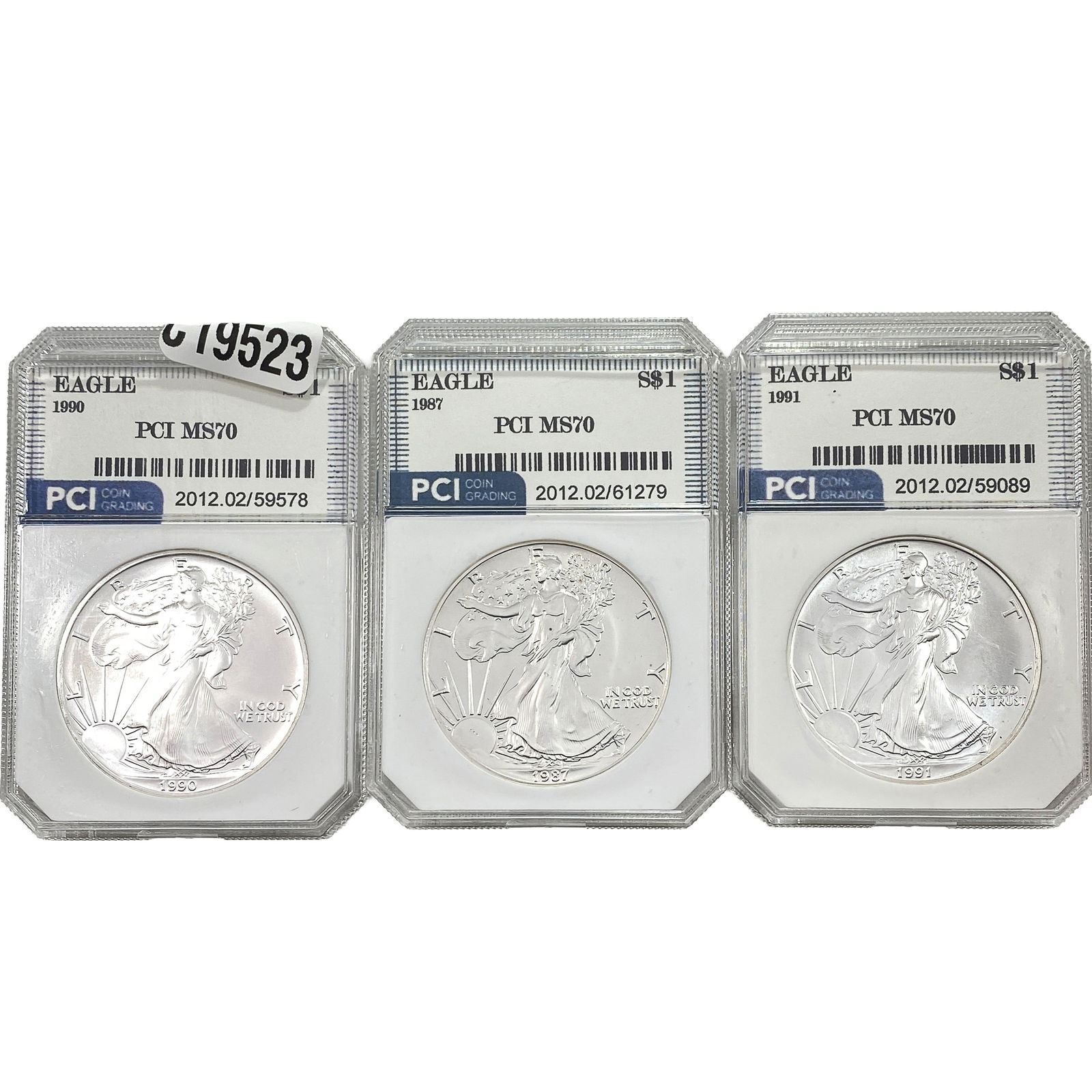 [3 Coins] 1987-1991 Silver Eagle PCI MS70: [3 Coins] 1987-1991 Silver Eagle PCI MS70