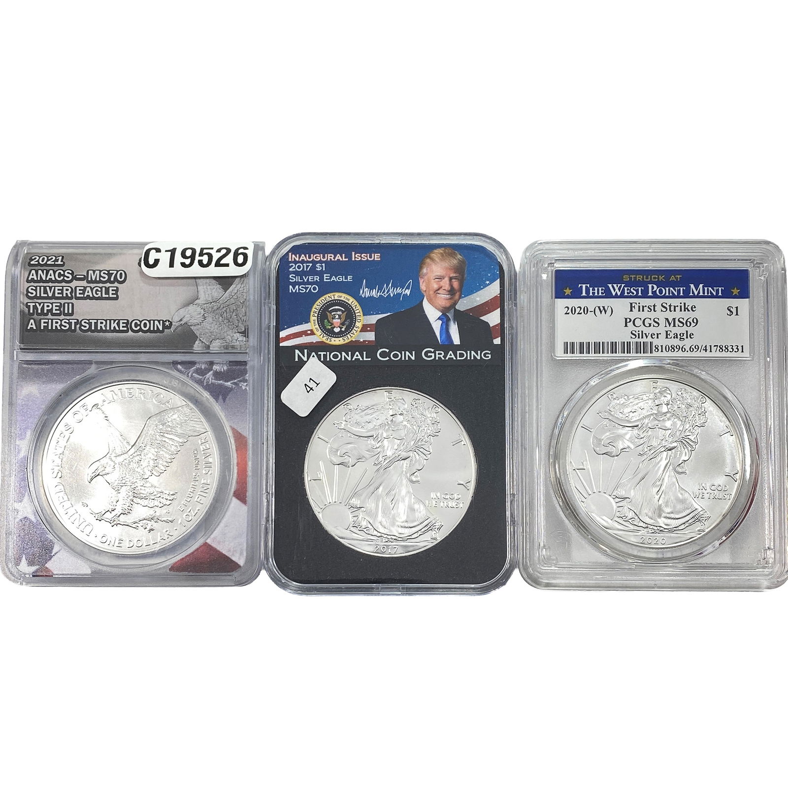 [3 Coins] 2017-2021 Silver Eagle ANACS/PCGS/NCG MS69-70: [3 Coins] 2017-2021 Silver Eagle ANACS/PCGS/NCG MS69-70