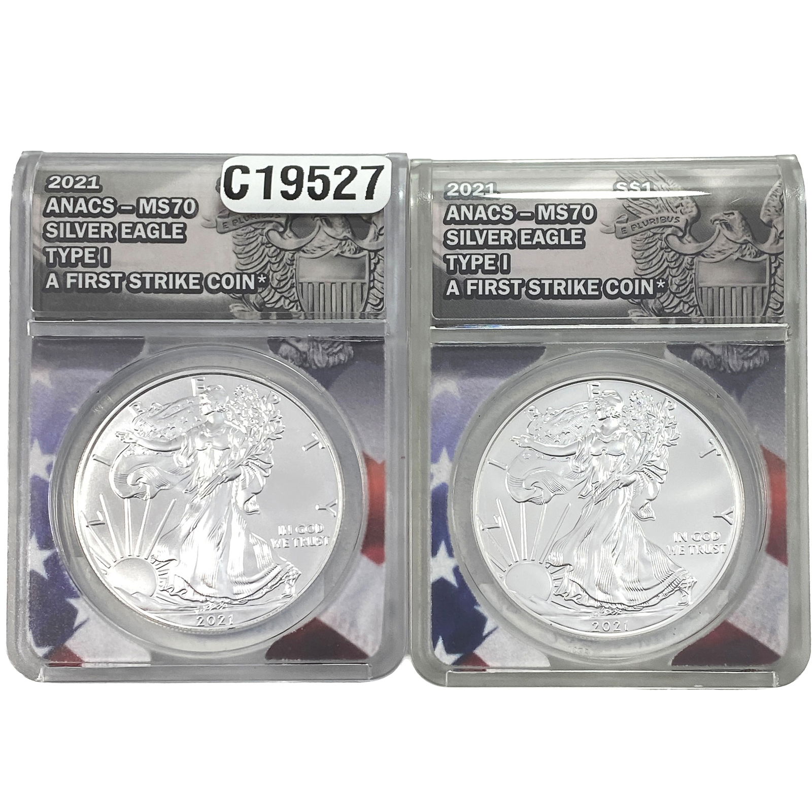 [2 Coins] 2021 Silver Eagle ANACS MS70: [2 Coins] 2021 Silver Eagle ANACS MS70