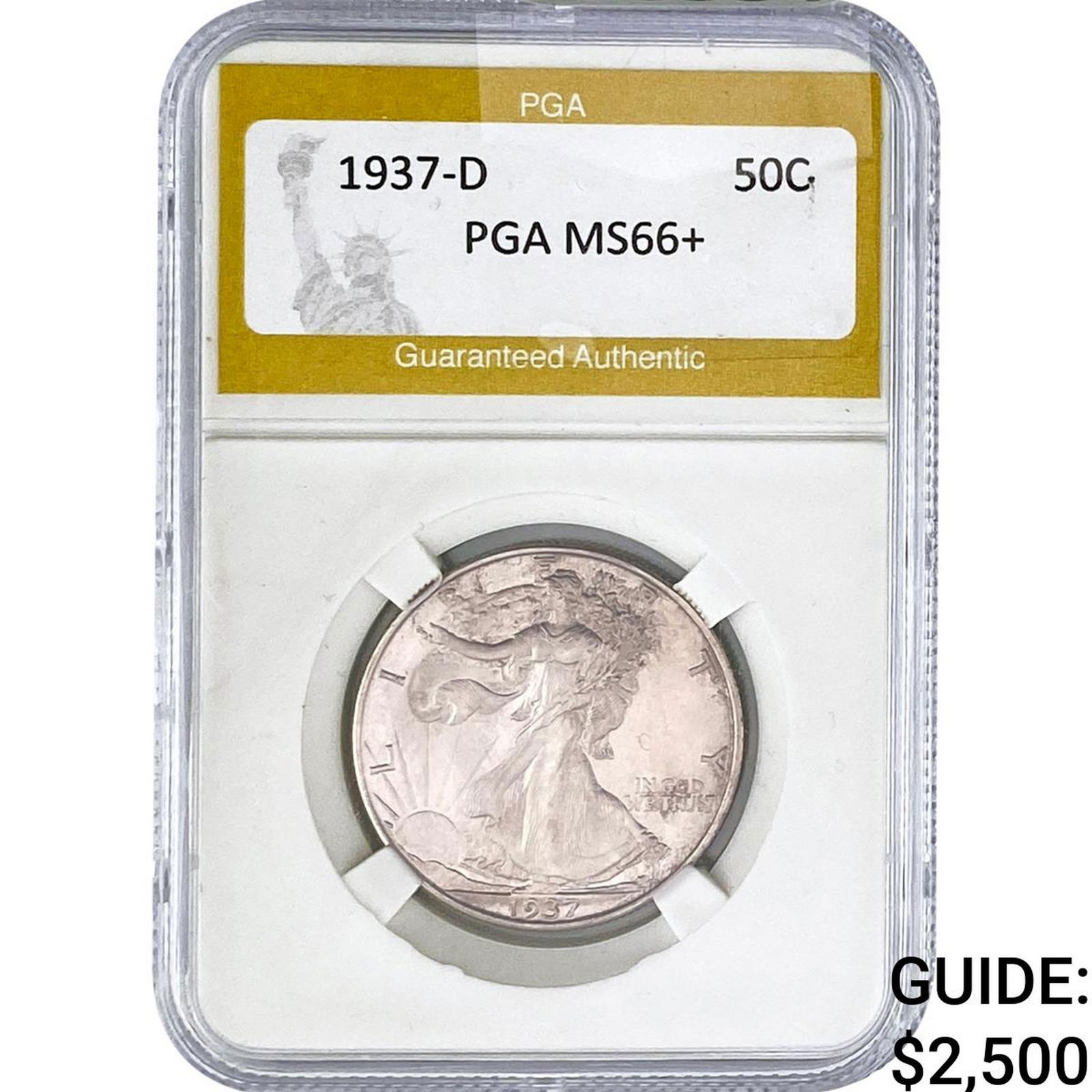 1937-D Walking Liberty Half Dollar PGA MS66+: 1937-D Walking Liberty Half Dollar PGA MS66+