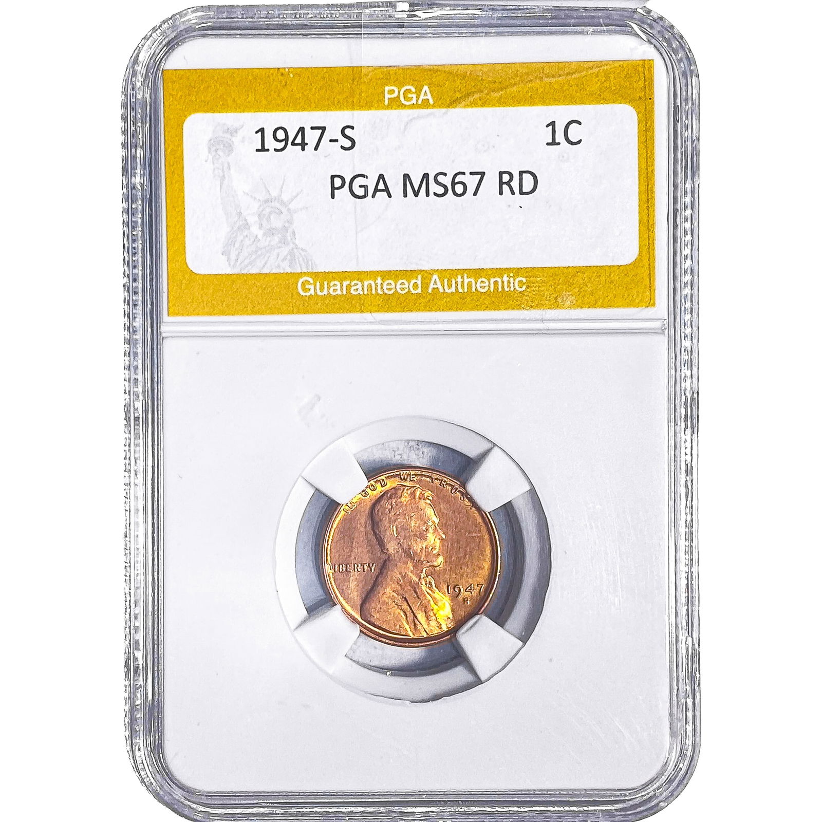 1947-S Wheat Cent PGA MS67 RD: 1947-S Wheat Cent PGA MS67 RD