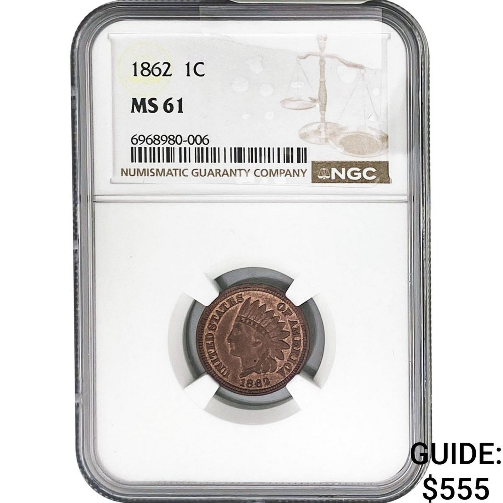 1862 Indian Head Cent NGC MS61: 1862 Indian Head Cent NGC MS61