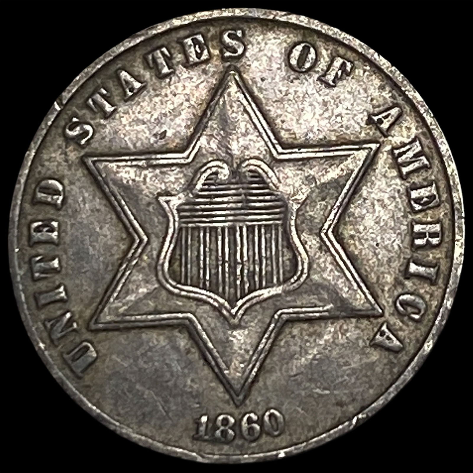 1860 Silver Three-Cent Piece NEARLY UNCIRCULATED (1 of 2)