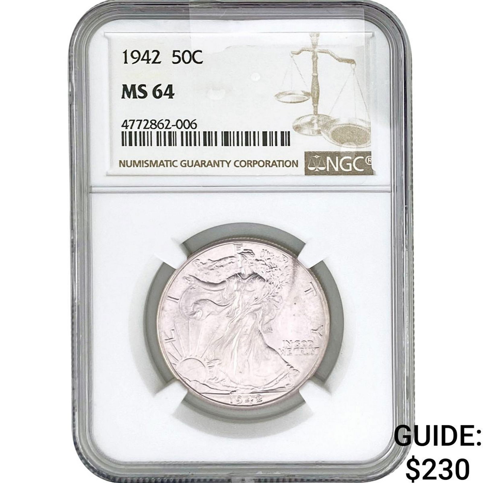 1942 Walking Liberty Half Dollar NGC MS64: 1942 Walking Liberty Half Dollar NGC MS64