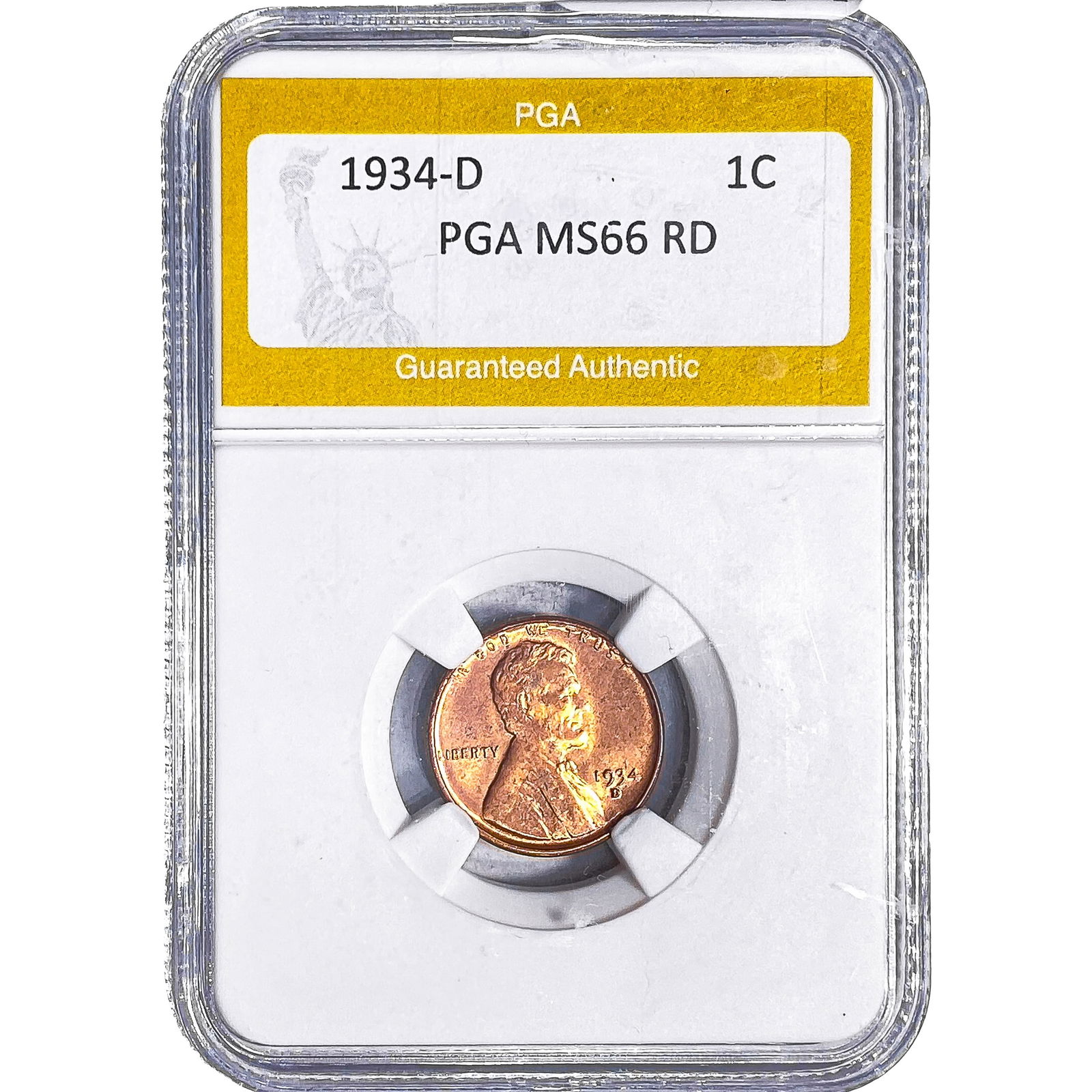 1934-D Wheat Cent PGA MS66 RD: 1934-D Wheat Cent PGA MS66 RD