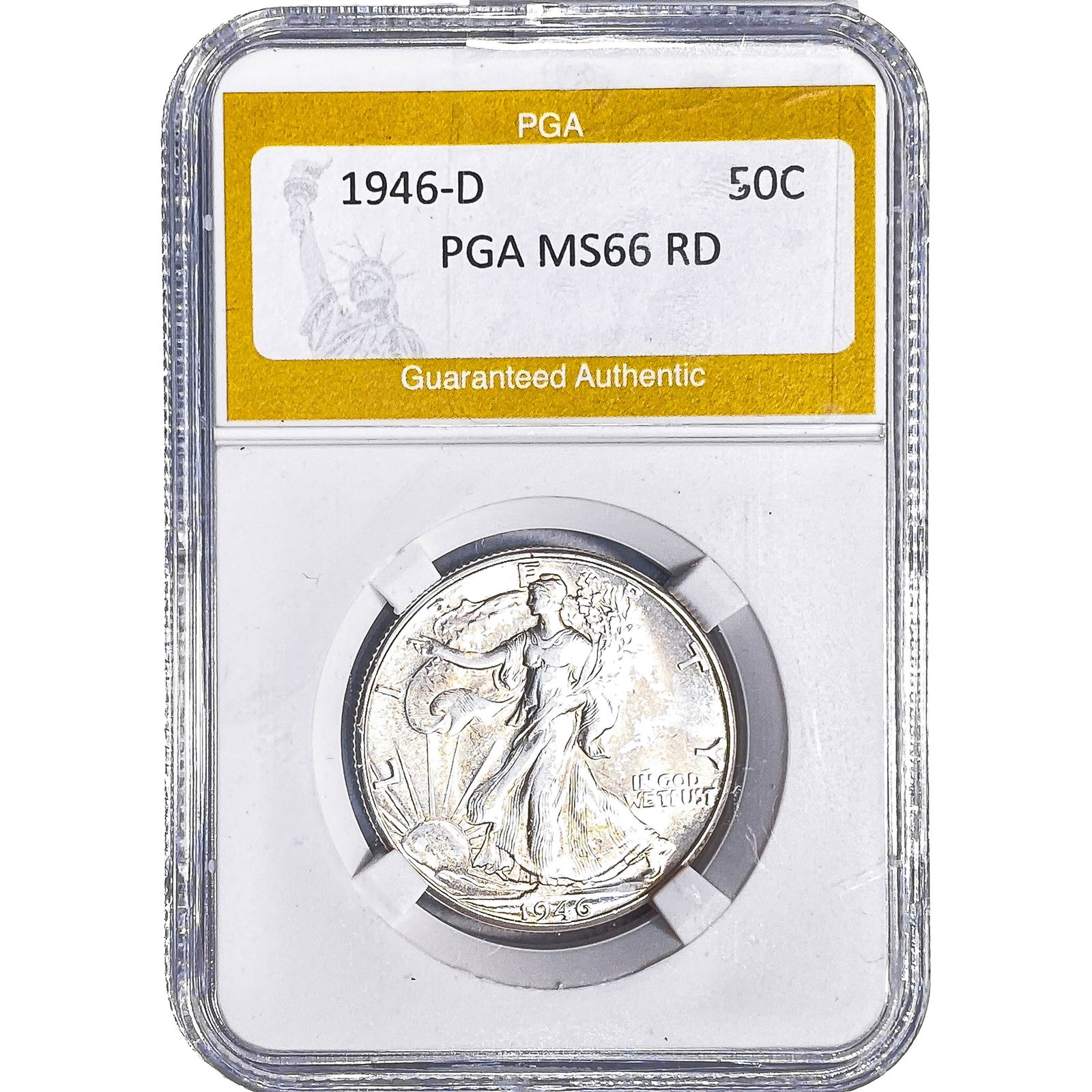 1946-D Walking Liberty Half Dollar PGA MS66 RD: 1946-D Walking Liberty Half Dollar PGA MS66 RD