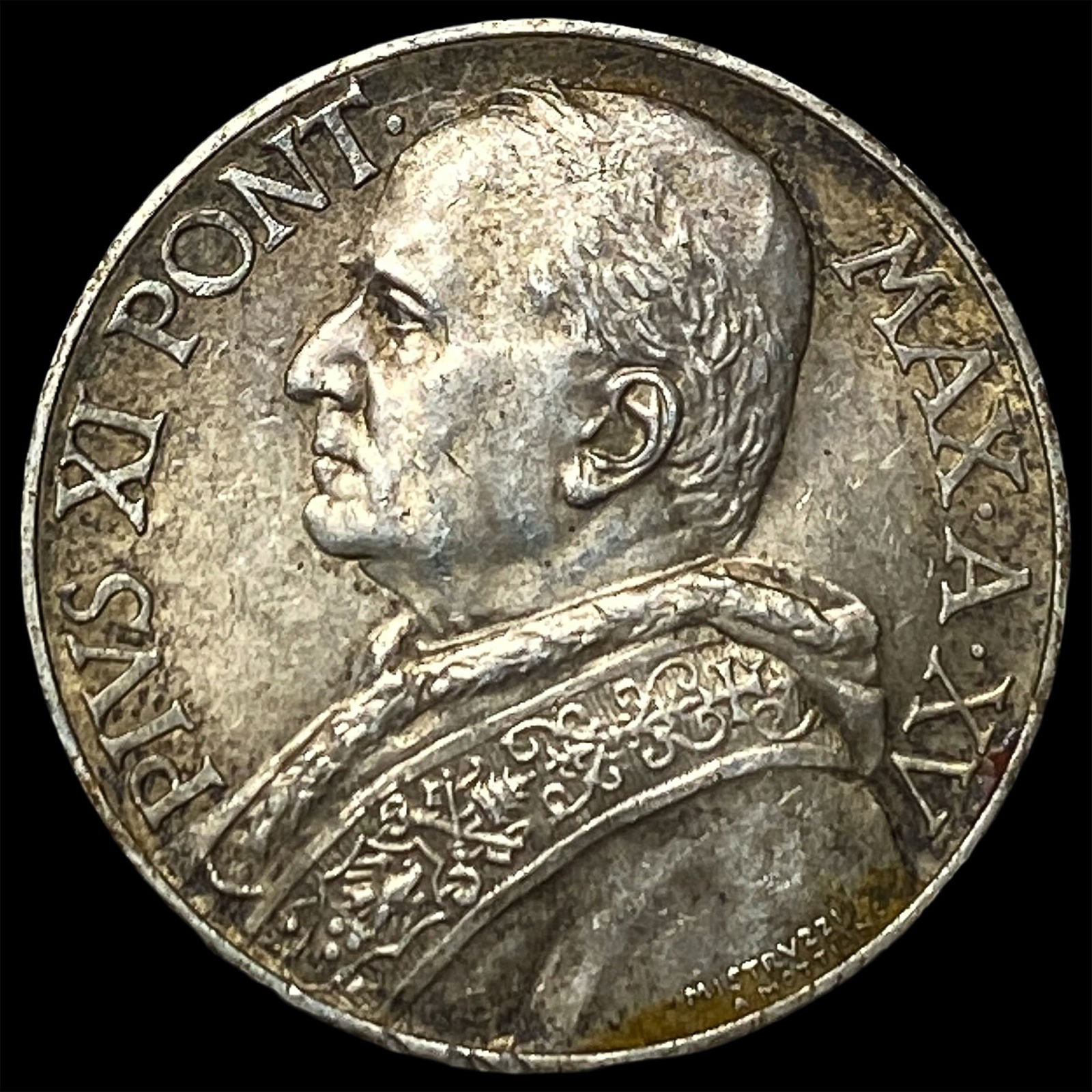 1936 Papal States Pius XI Silver 10 Lire NEARLY UNCIRCULATED: 1936 Papal States Pius XI Silver 10 Lire NEARLY UNCIRCULATED