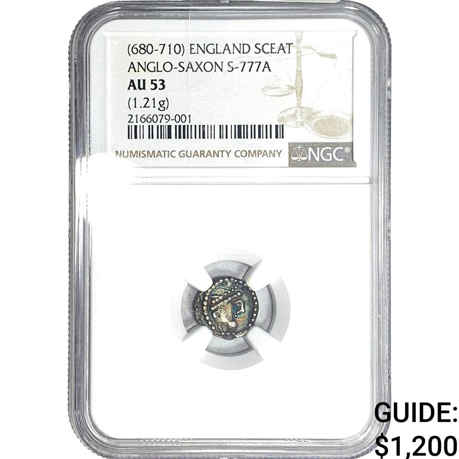 Anglo-Saxon England, 680-710 Silver Sceat NGC AU53: Anglo-Saxon England, 680-710 Silver Sceat NGC AU53