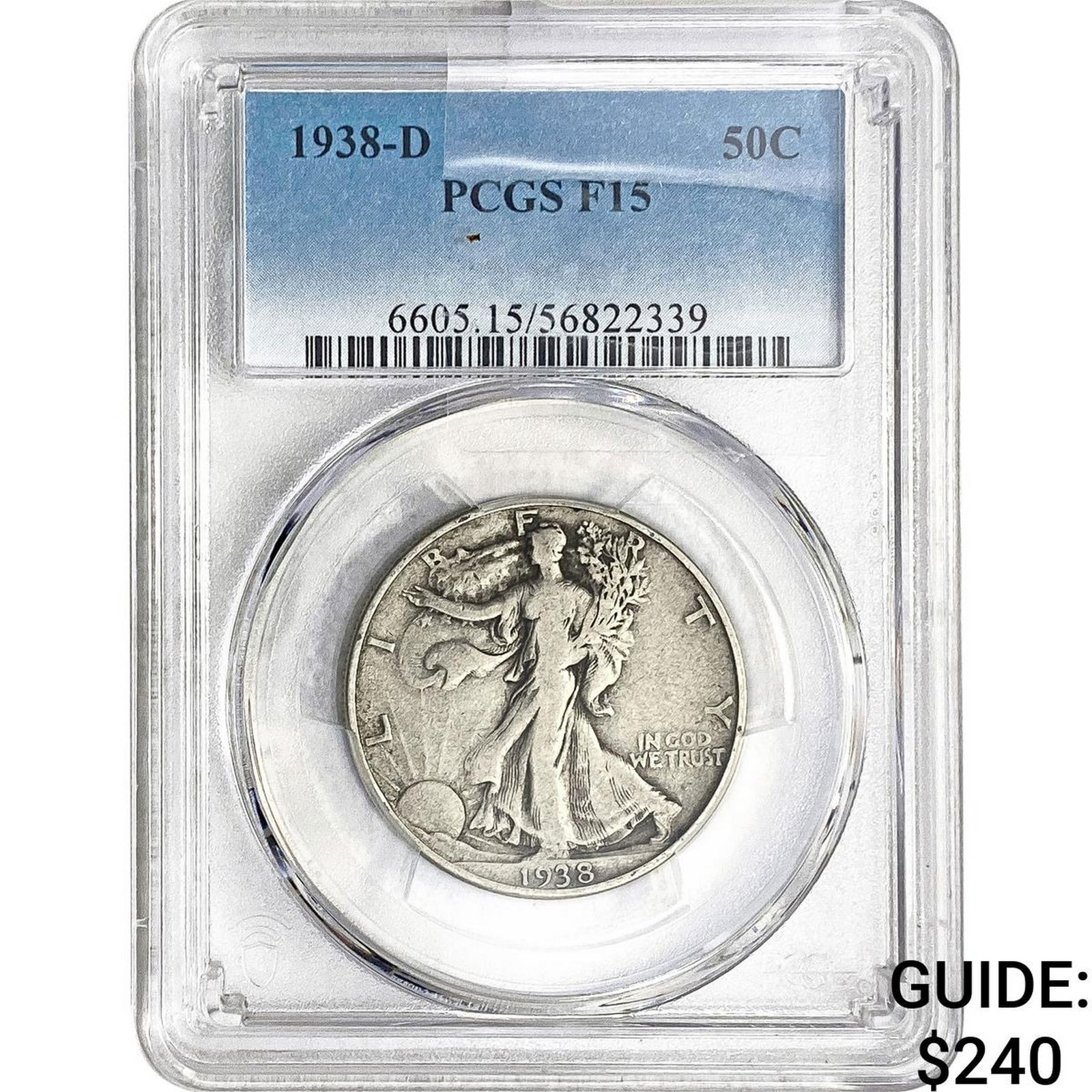 1938-D Walking Liberty Half Dollar PCGS F15: 1938-D Walking Liberty Half Dollar PCGS F15