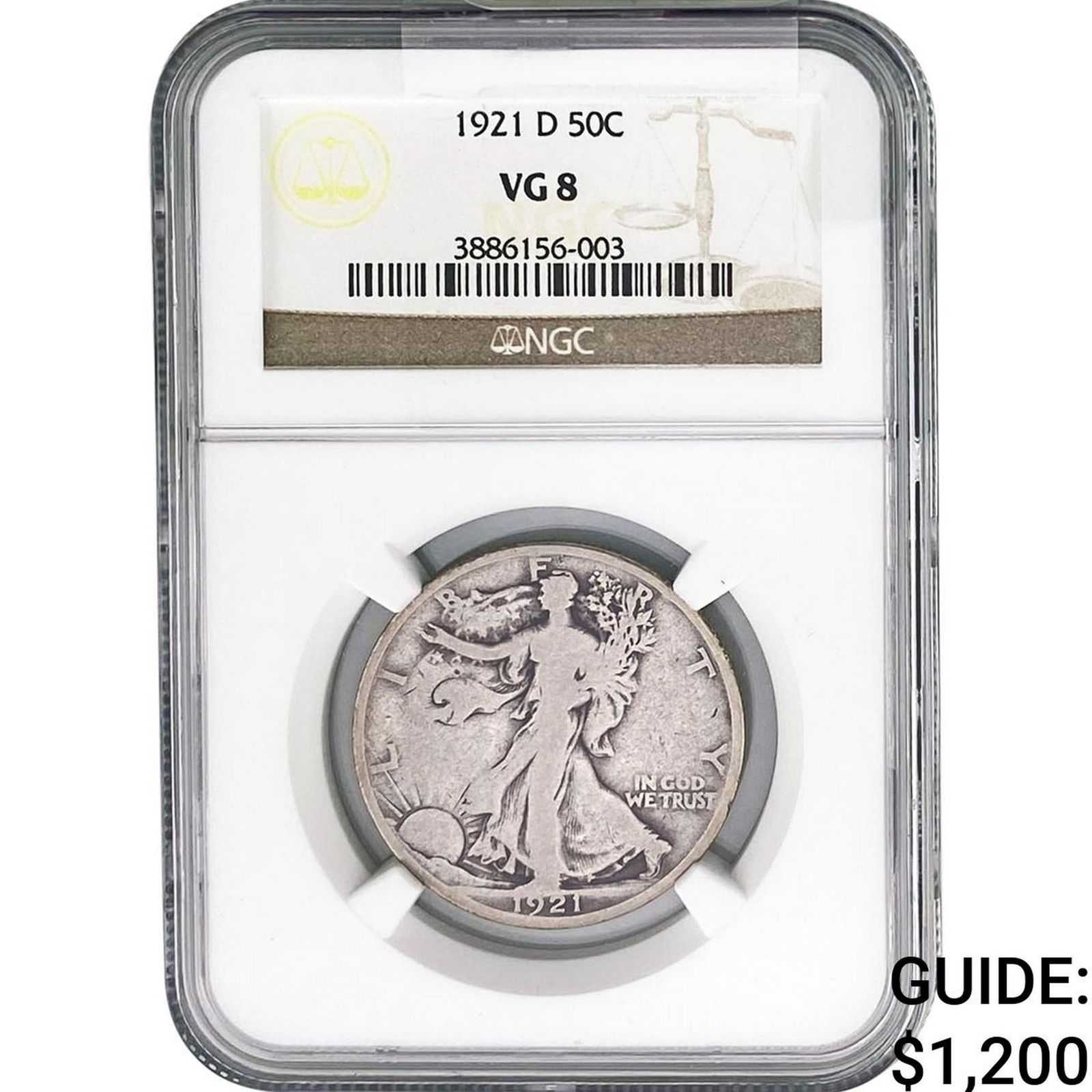 1921-D Walking Liberty Half Dollar NGC VG8: 1921-D Walking Liberty Half Dollar NGC VG8