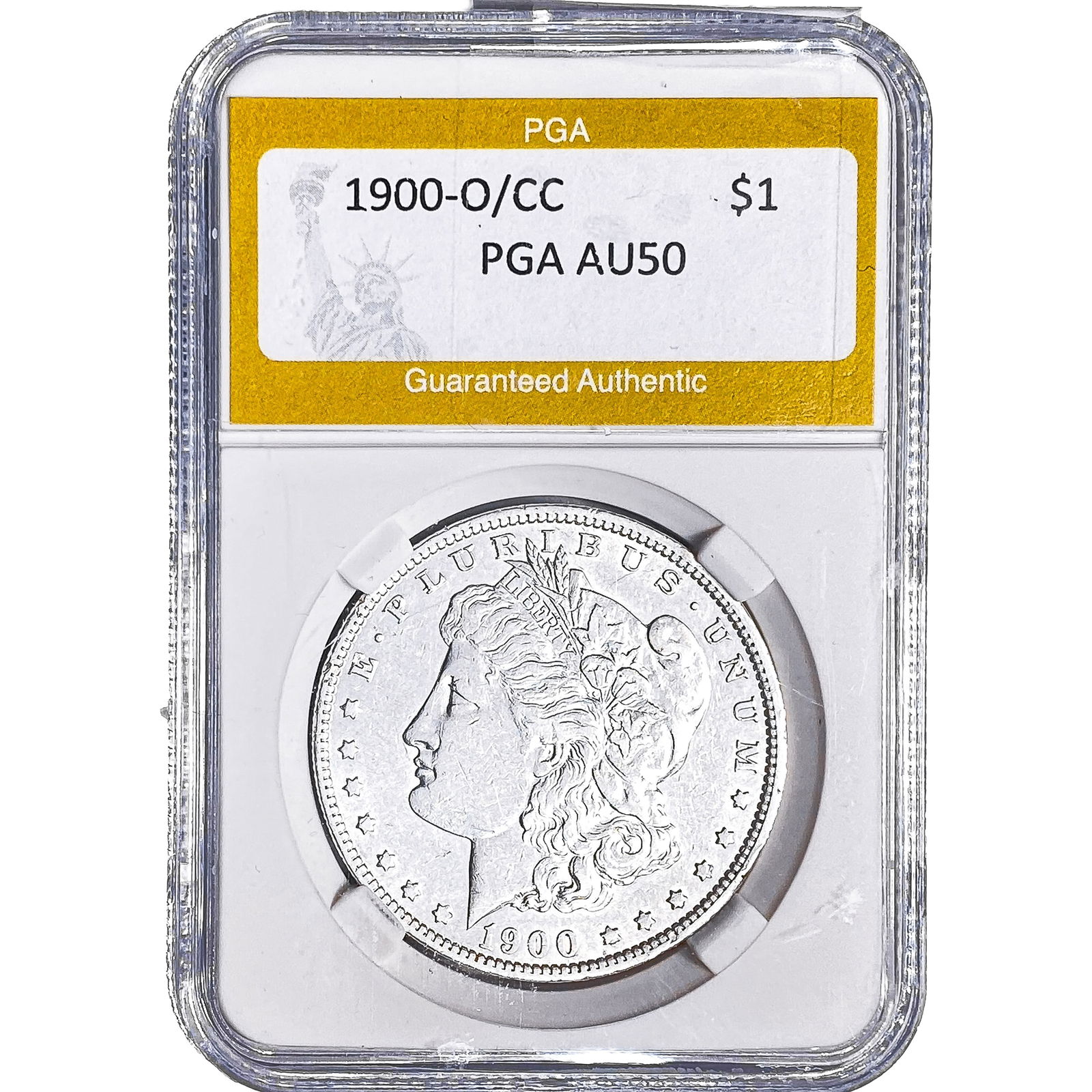 1900-O/CC Morgan Silver Dollar PGA AU50: 1900-O/CC Morgan Silver Dollar PGA AU50