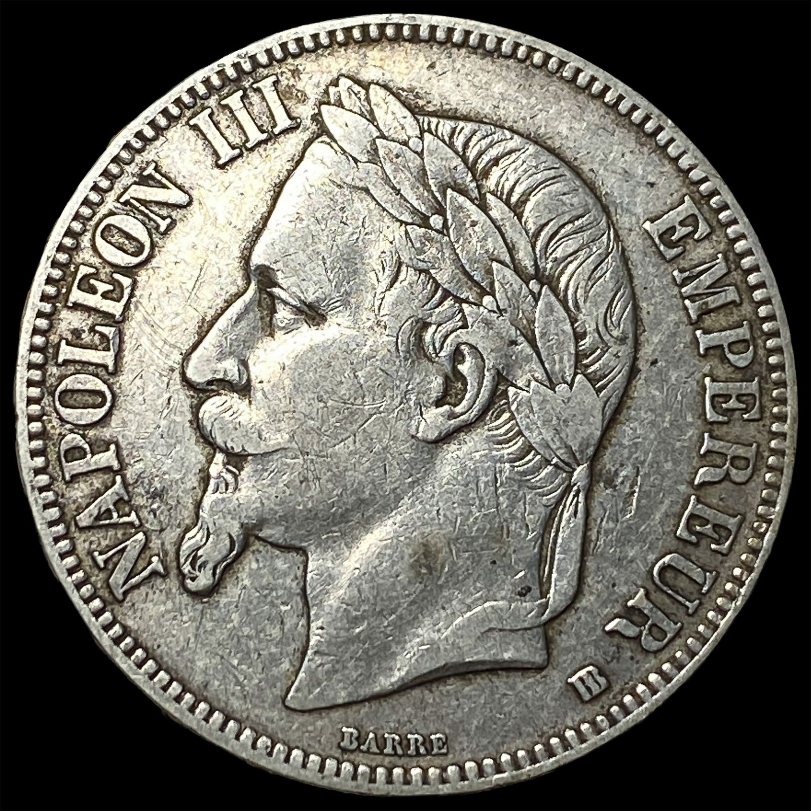 1868 France Napoleon III Silver 5 Francs NEARLY UNCIRCULATED: 1868 France Napoleon III Silver 5 Francs NEARLY UNCIRCULATED