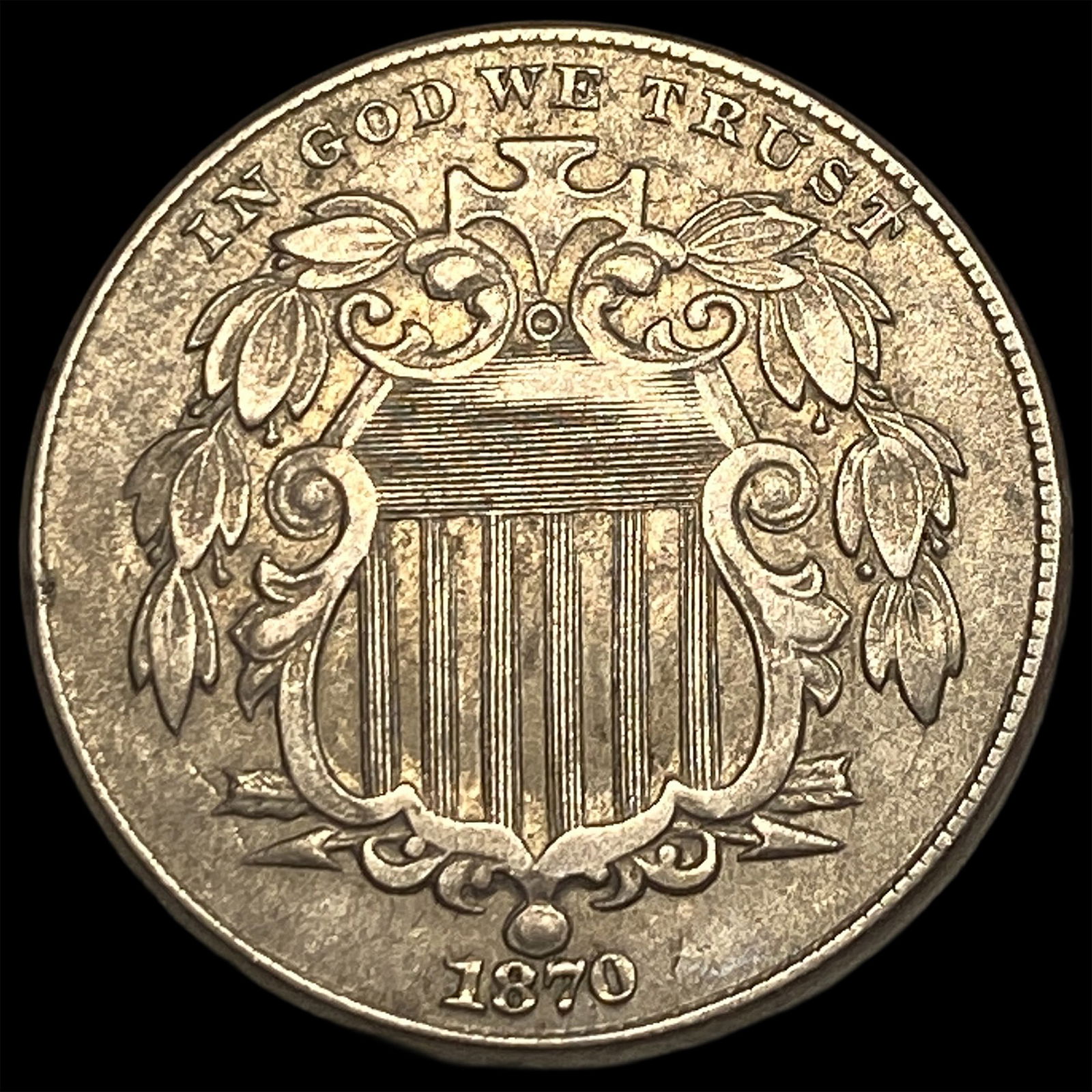 1870 Shield Nickel CLOSELY UNCIRCULATED: 1870 Shield Nickel CLOSELY UNCIRCULATED