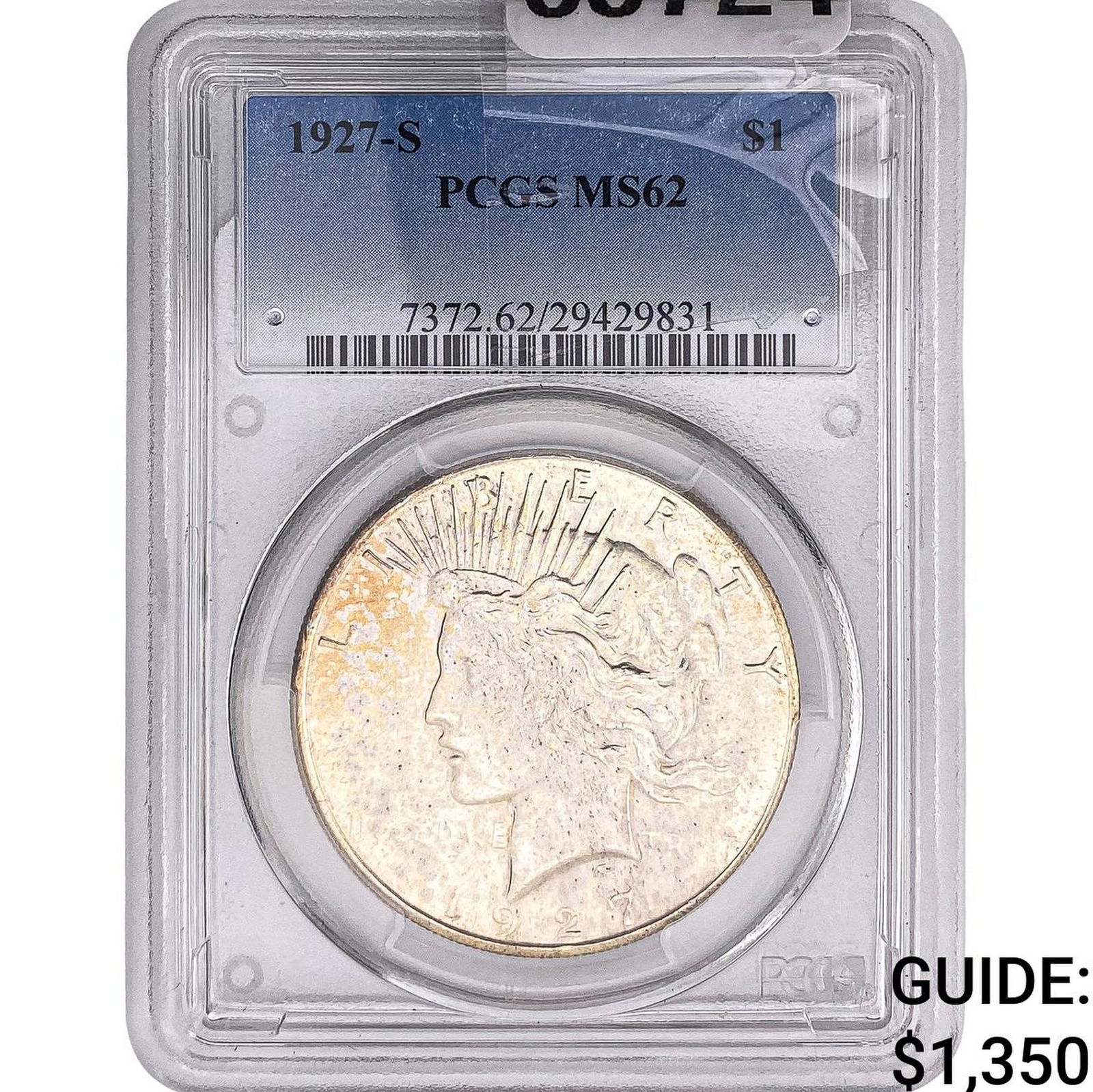 1927-S Silver Peace Dollar PCGS MS62: 1927-S Silver Peace Dollar PCGS MS62