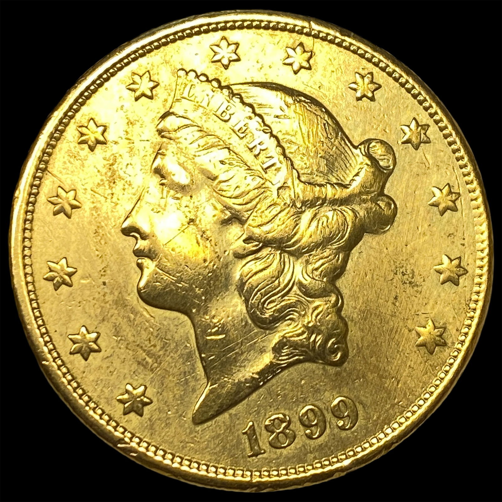 1899-S Gold $20 Liberty Head Double Eagle CLOSELY UNCIRCULATED: 1899-S Gold $20 Liberty Head Double Eagle CLOSELY UNCIRCULATED