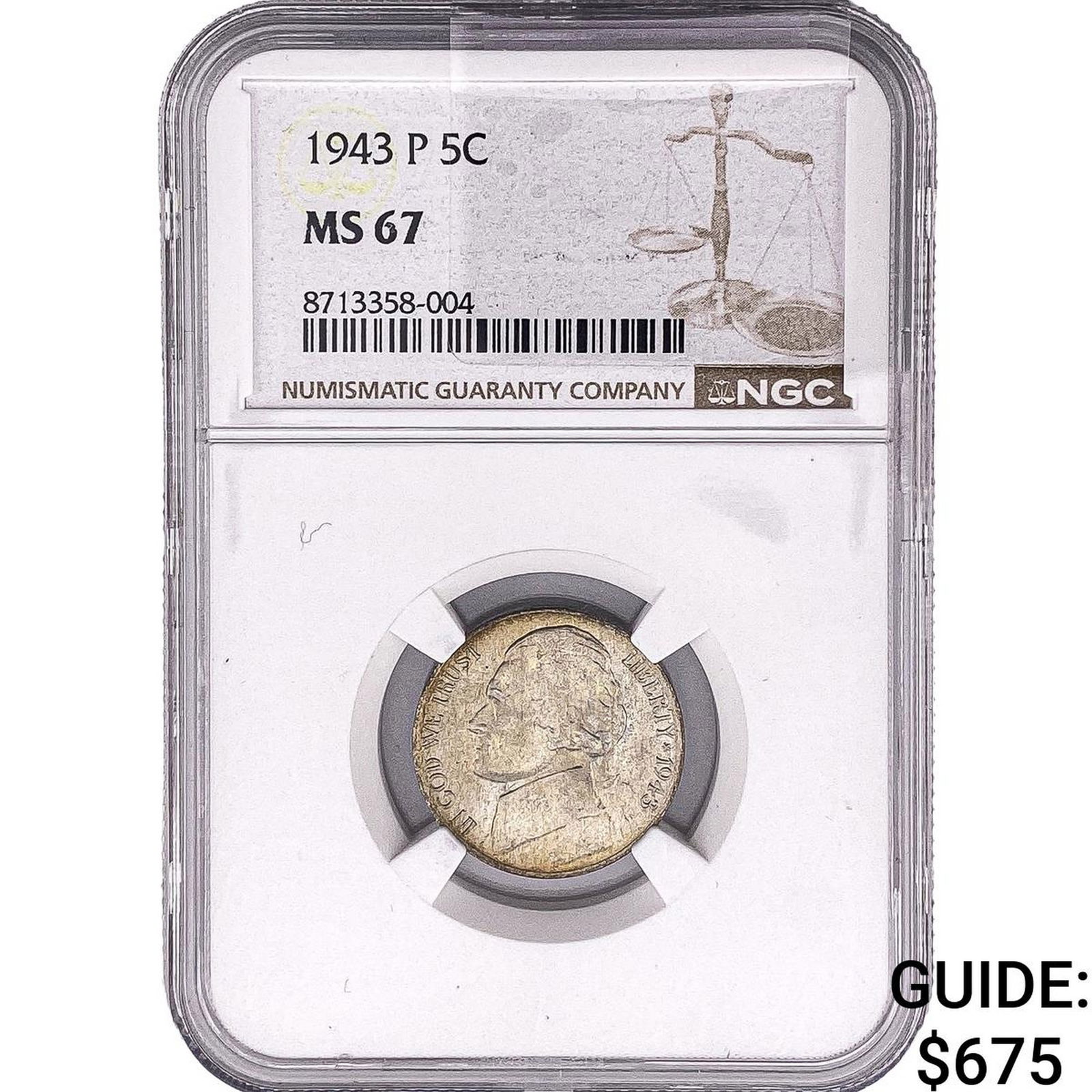 1943-P Jefferson Nickel NGC MS67: 1943-P Jefferson Nickel NGC MS67