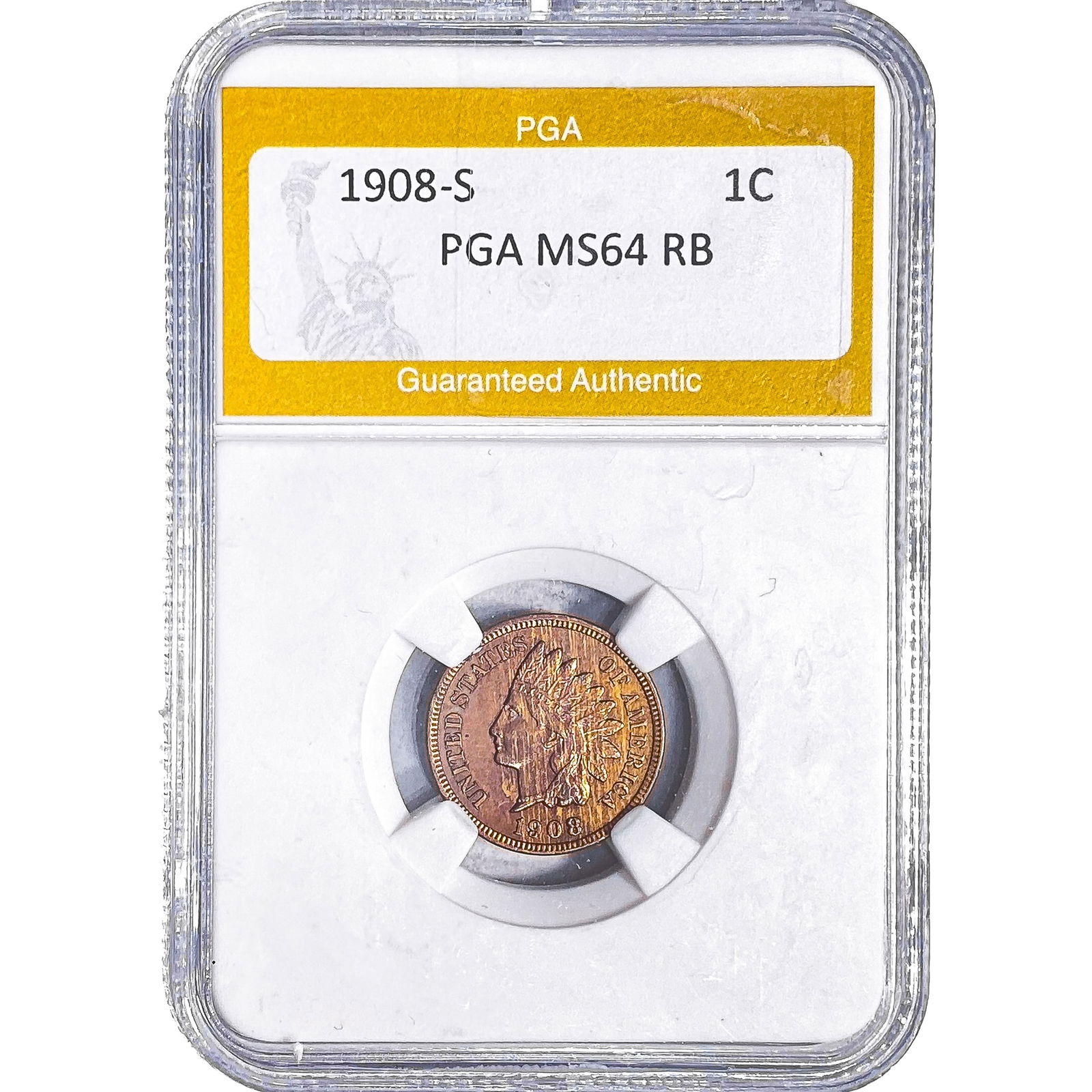 1908-S Indian Head Cent PGA MS64 RB: 1908-S Indian Head Cent PGA MS64 RB