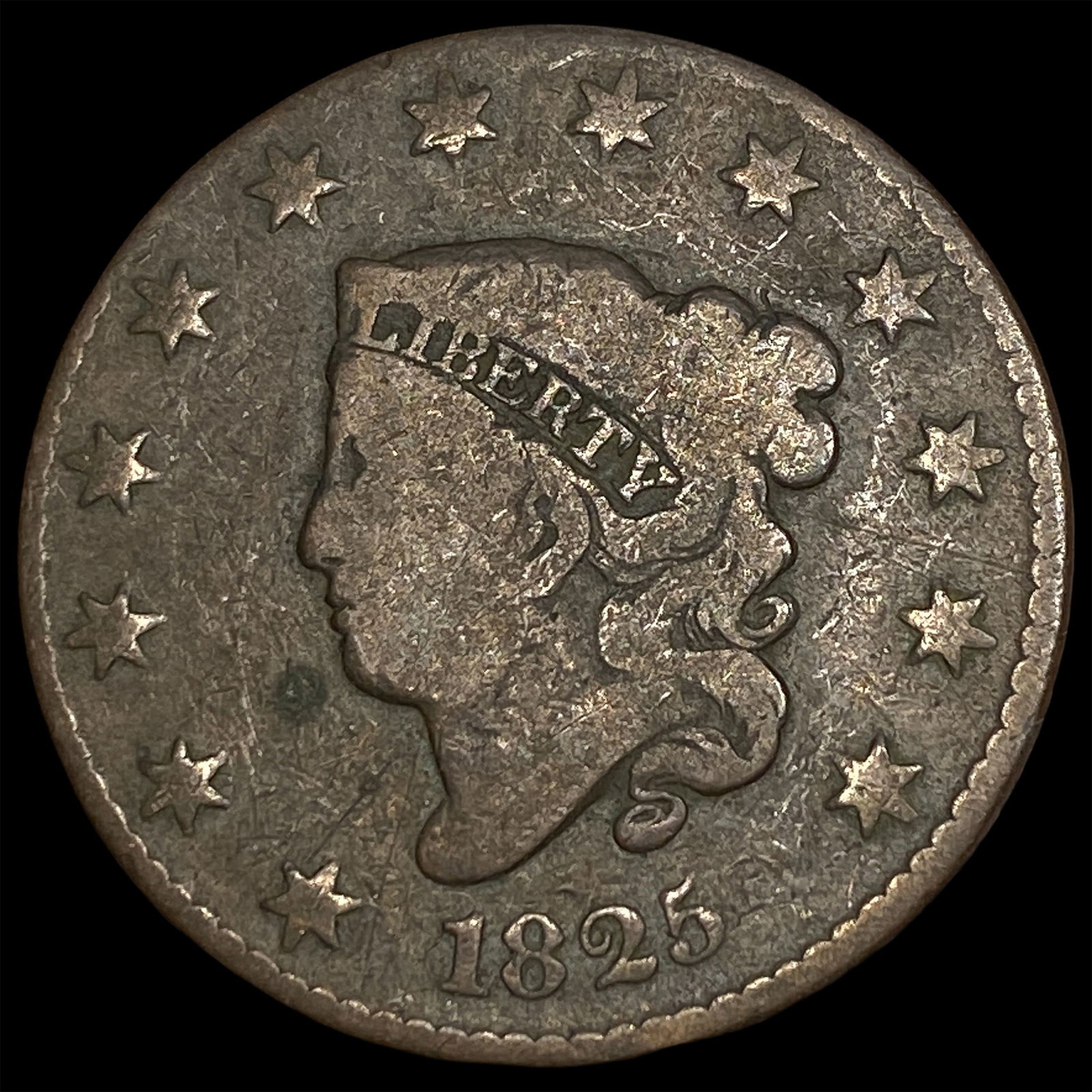 1825 Coronet Head Large Cent NICELY CIRCULATED: 1825 Coronet Head Large Cent NICELY CIRCULATED