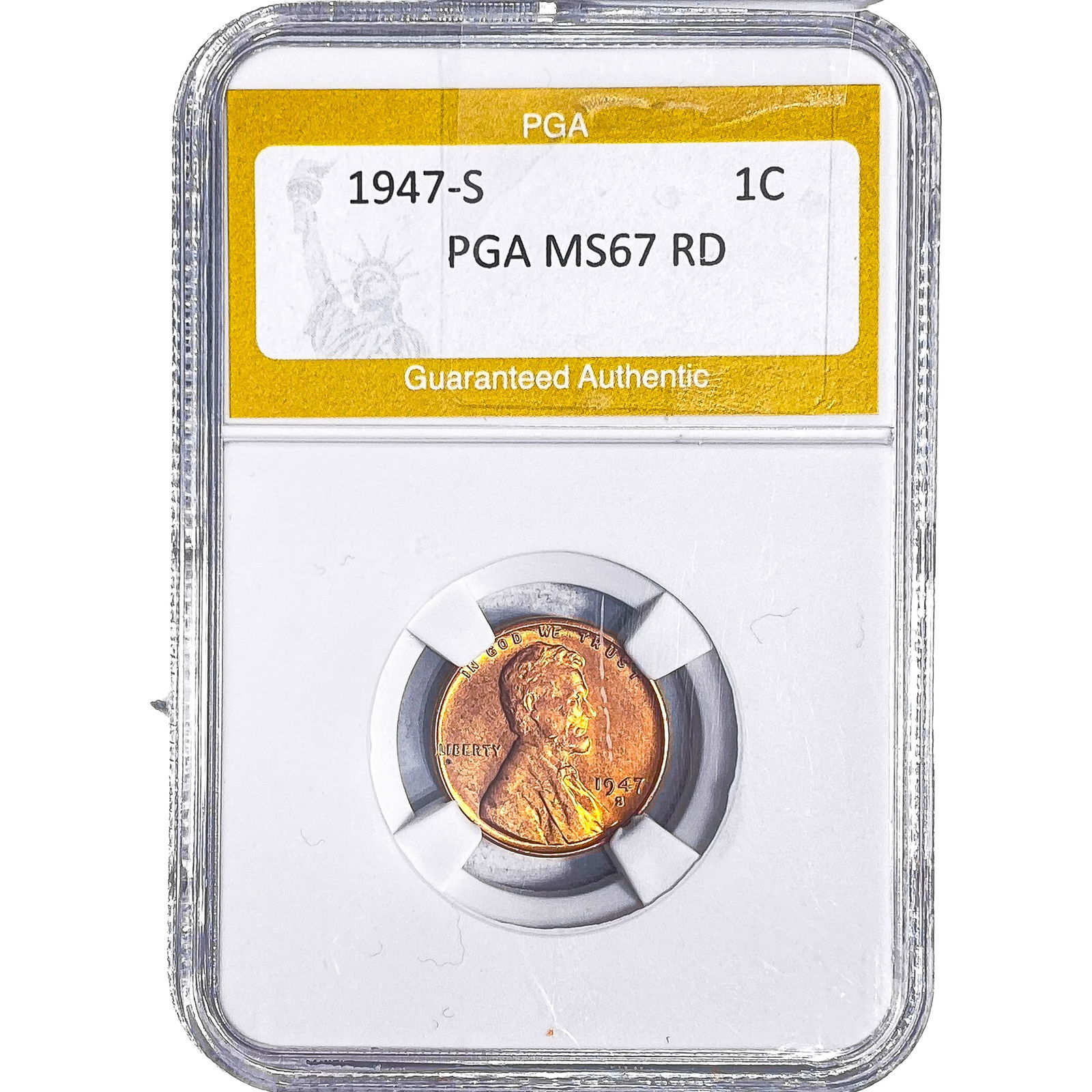1947-S Wheat Cent PGA MS67 RD: 1947-S Wheat Cent PGA MS67 RD