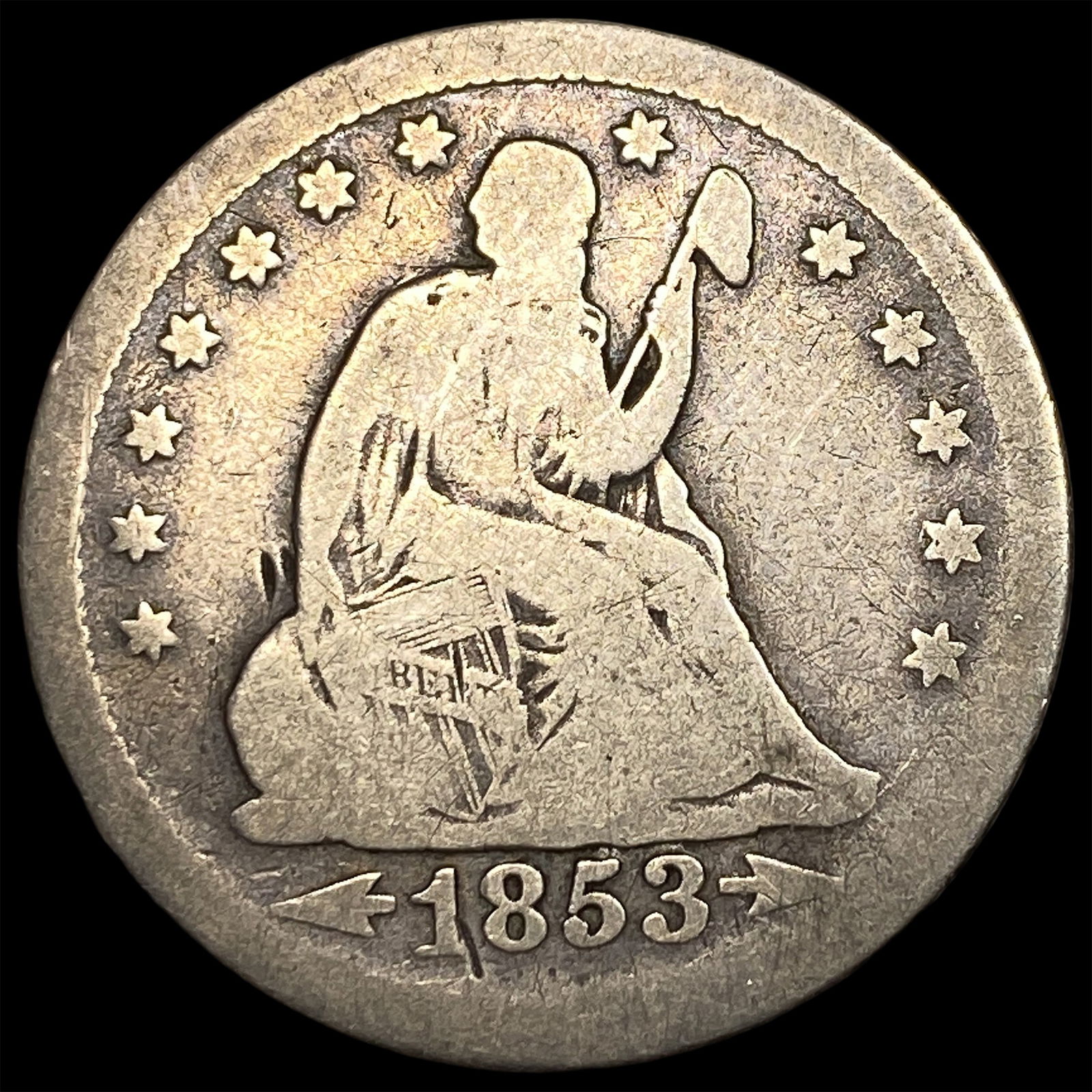 1853 Arrows Seated Liberty Quarter NICELY CIRCULATED: 1853 Arrows Seated Liberty Quarter NICELY CIRCULATED