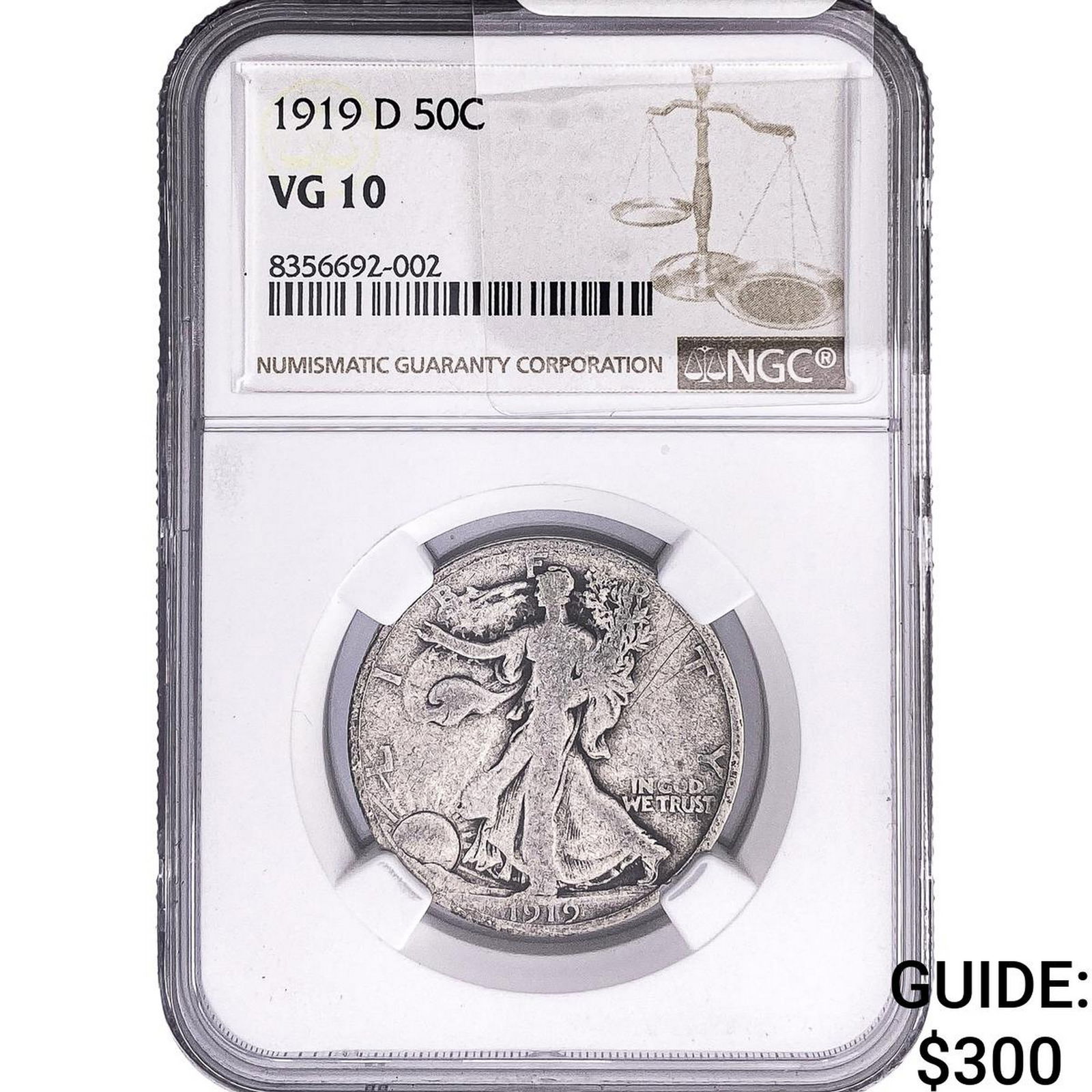 1919-D Walking Liberty Half Dollar NGC VG10: 1919-D Walking Liberty Half Dollar NGC VG10