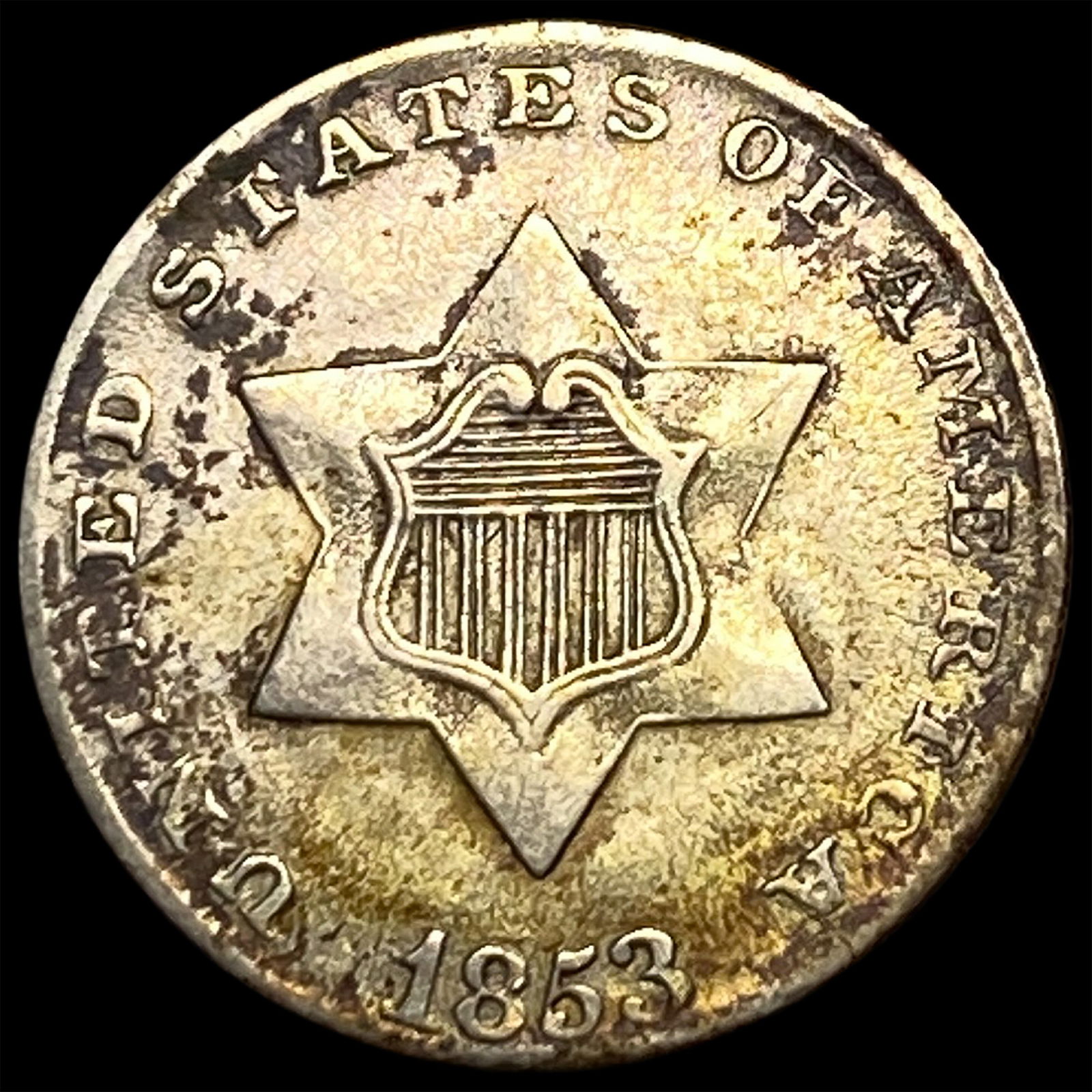 1853 Silver Three-Cent Piece NEARLY UNCIRCULATED: 1853 Silver Three-Cent Piece NEARLY UNCIRCULATED