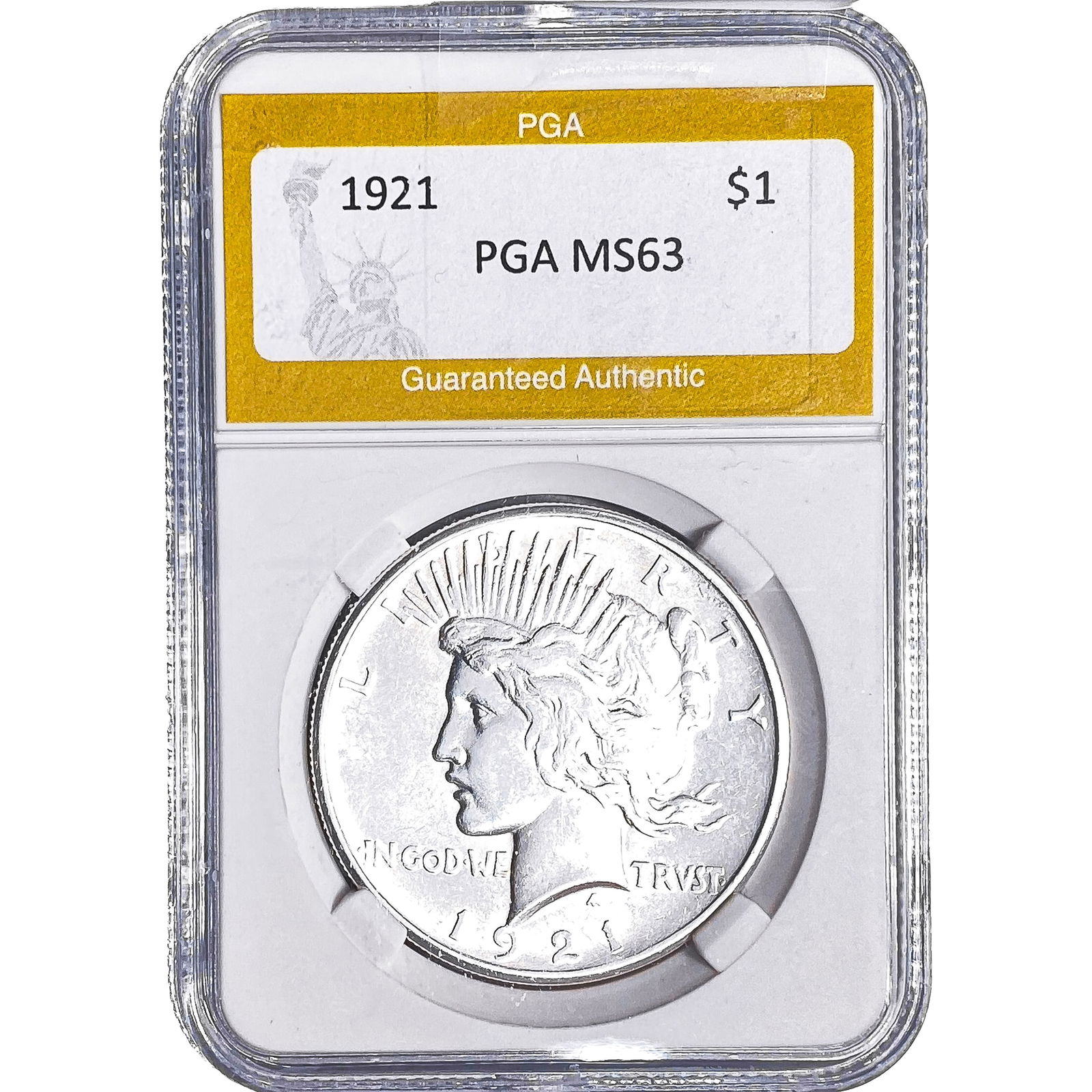 1921 Silver Peace Dollar PGA MS63: 1921 Silver Peace Dollar PGA MS63