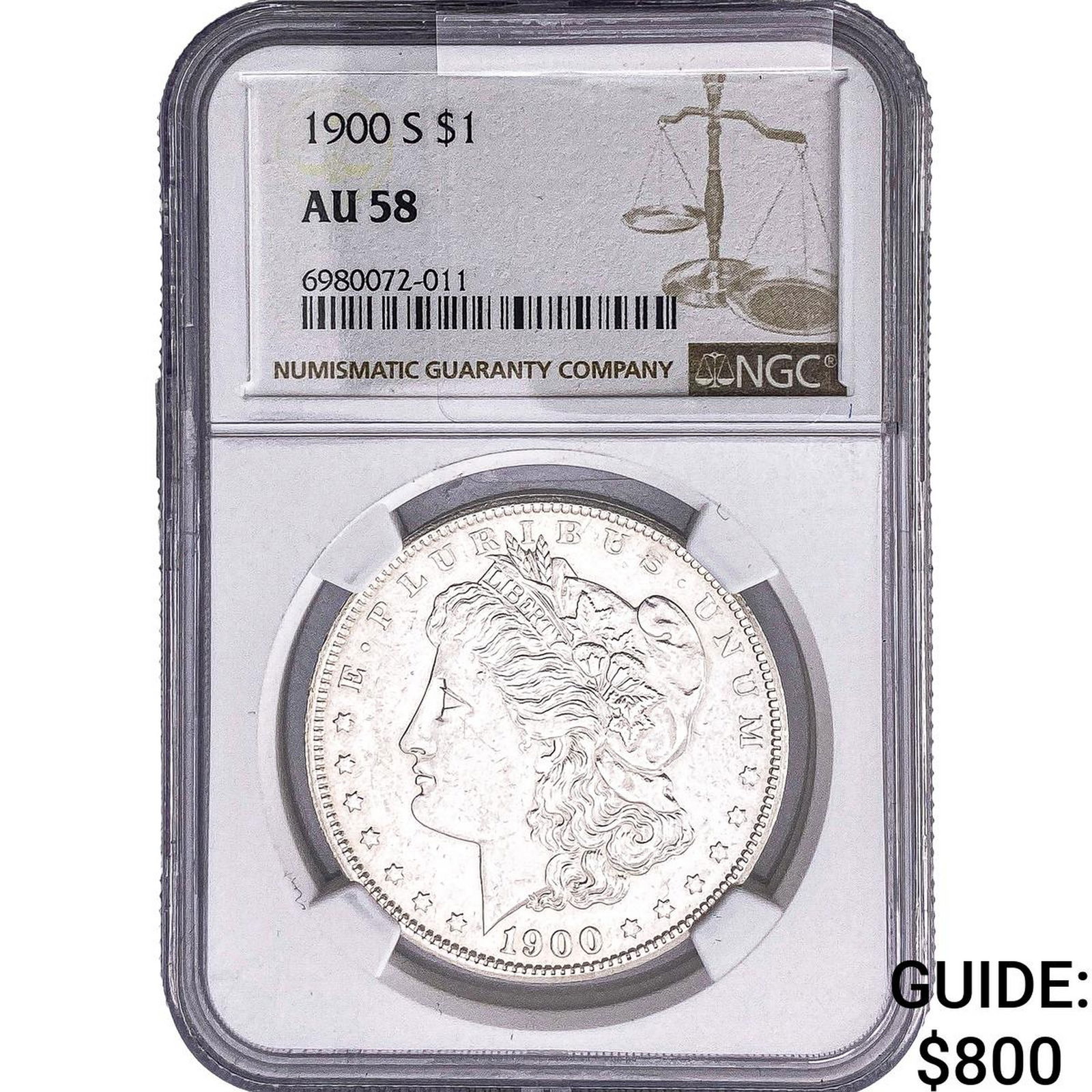 1900-S Morgan Silver Dollar NGC AU58: 1900-S Morgan Silver Dollar NGC AU58