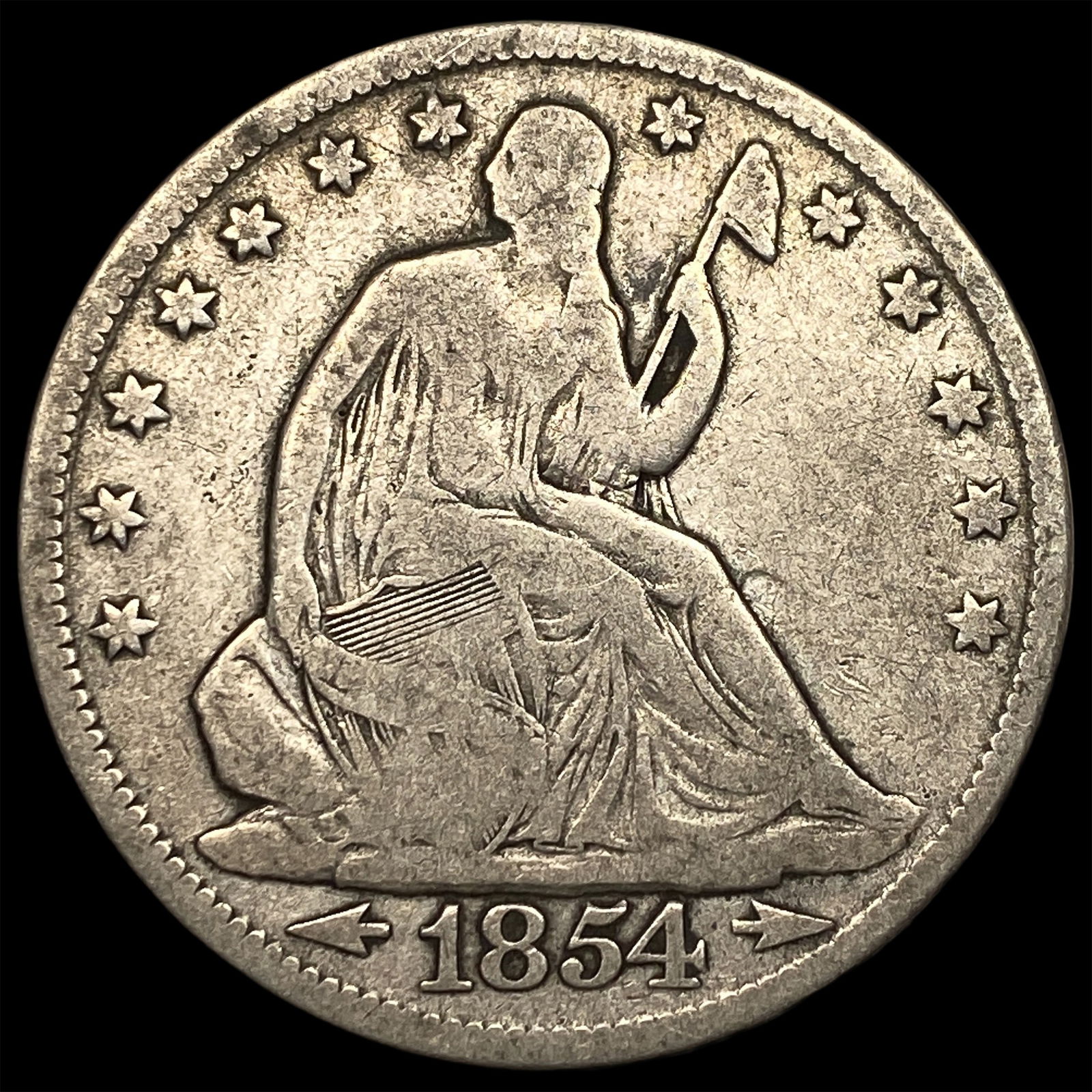 1854 Silver Half Dollar (Arrows) NICELY CIRCULATED: 1854 Silver Half Dollar (Arrows) NICELY CIRCULATED