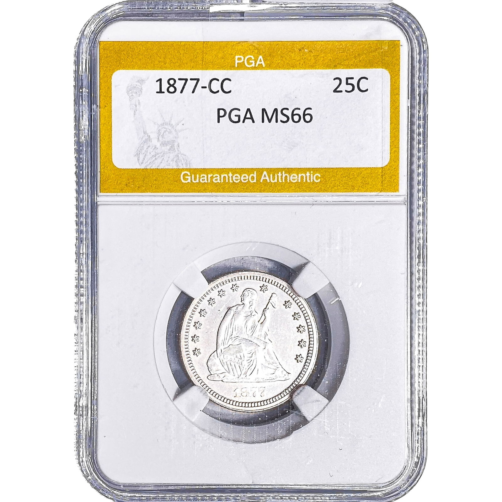 1877-CC Seated Liberty Quarter PGA MS66: 1877-CC Seated Liberty Quarter PGA MS66