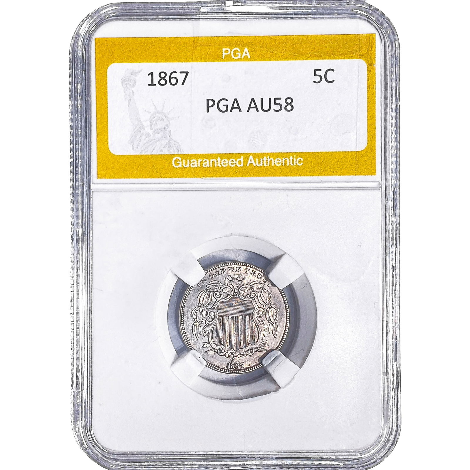 1867 Shield Nickel PGA AU58: 1867 Shield Nickel PGA AU58