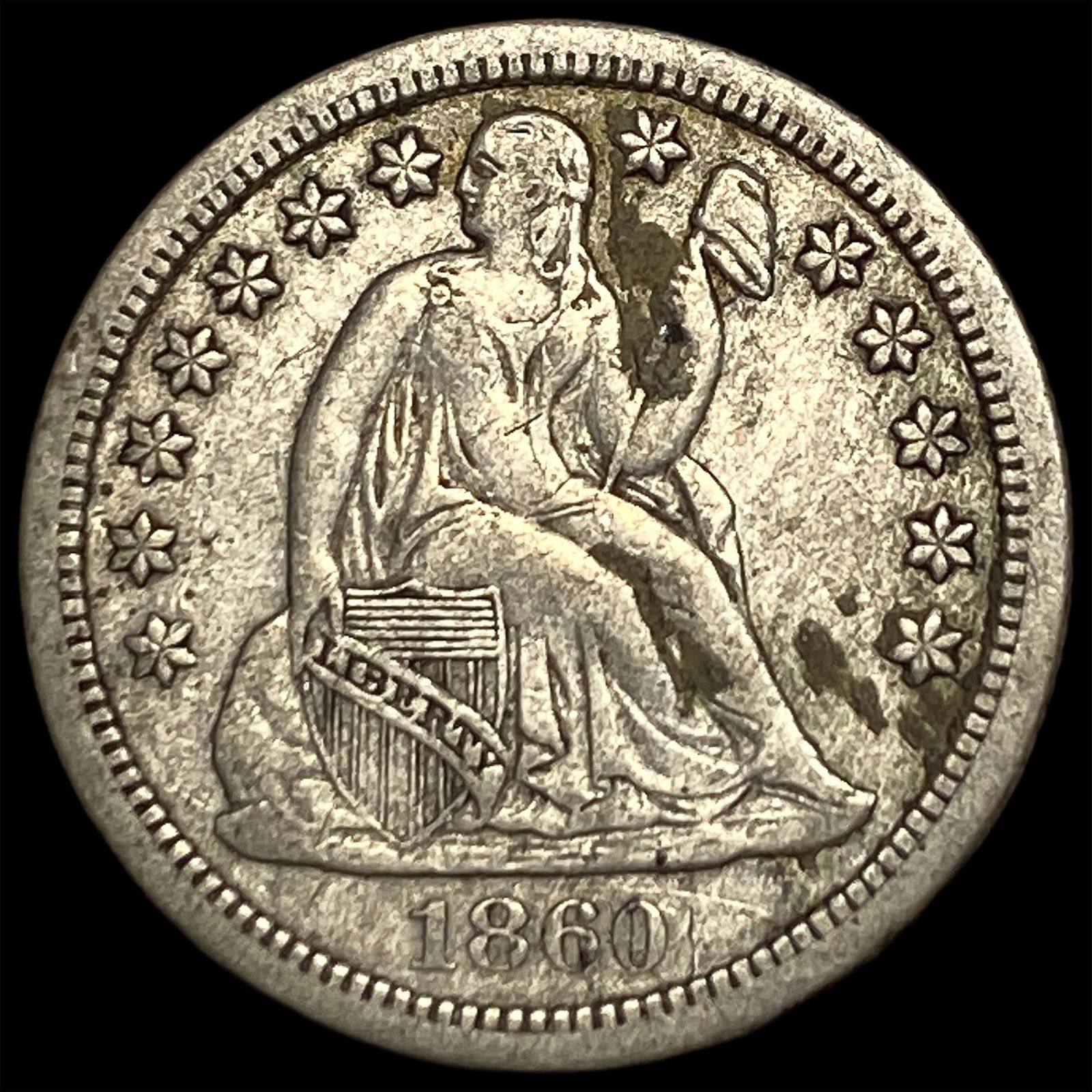 1860-S Silver Seated Liberty Dime LIGHTLY CIRCULATED: 1860-S Silver Seated Liberty Dime LIGHTLY CIRCULATED