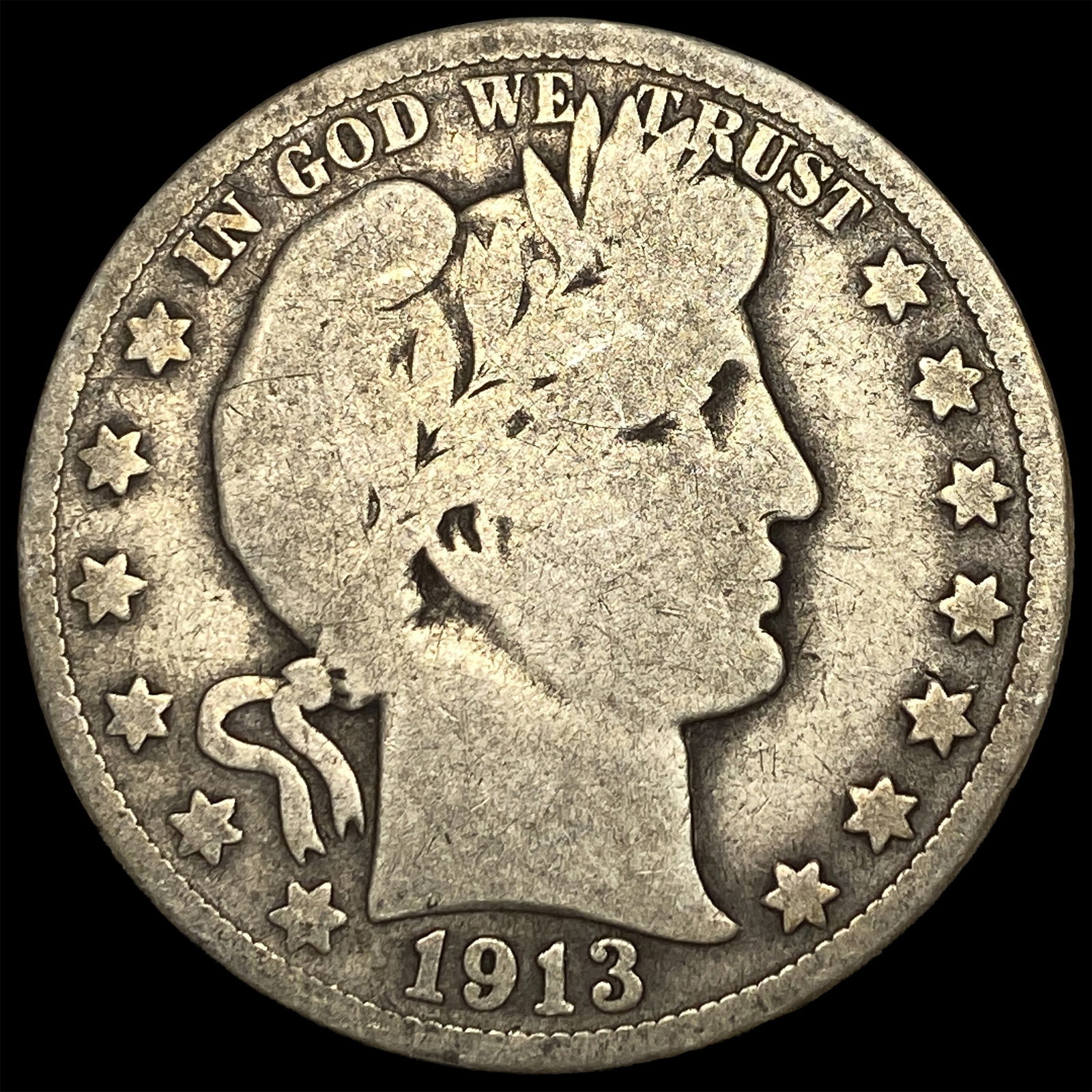 1913-S Silver Barber Half Dollar LIGHTLY CIRCULATED: 1913-S Silver Barber Half Dollar LIGHTLY CIRCULATED