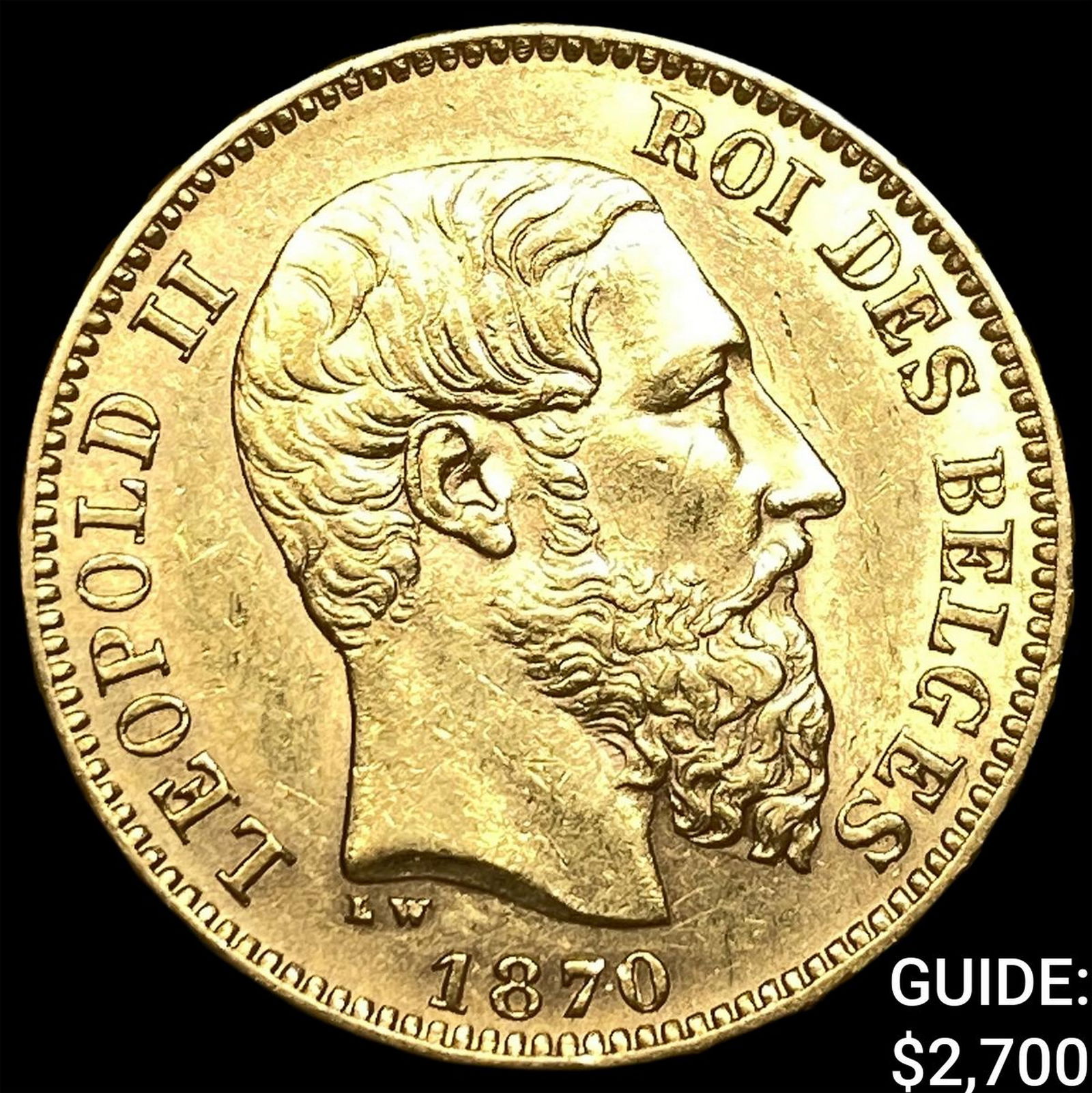 1870 Belgium Gold 20 Francs UNCIRCULATED: 1870 Belgium Gold 20 Francs UNCIRCULATED