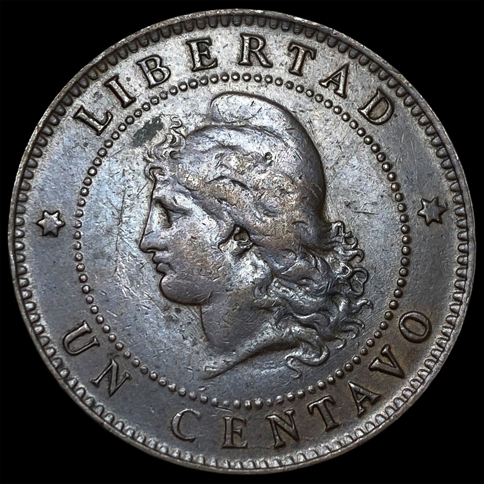 1890 Argentina Bronze 1 Centavo NEARLY UNCIRCULATED: 1890 Argentina Bronze 1 Centavo NEARLY UNCIRCULATED