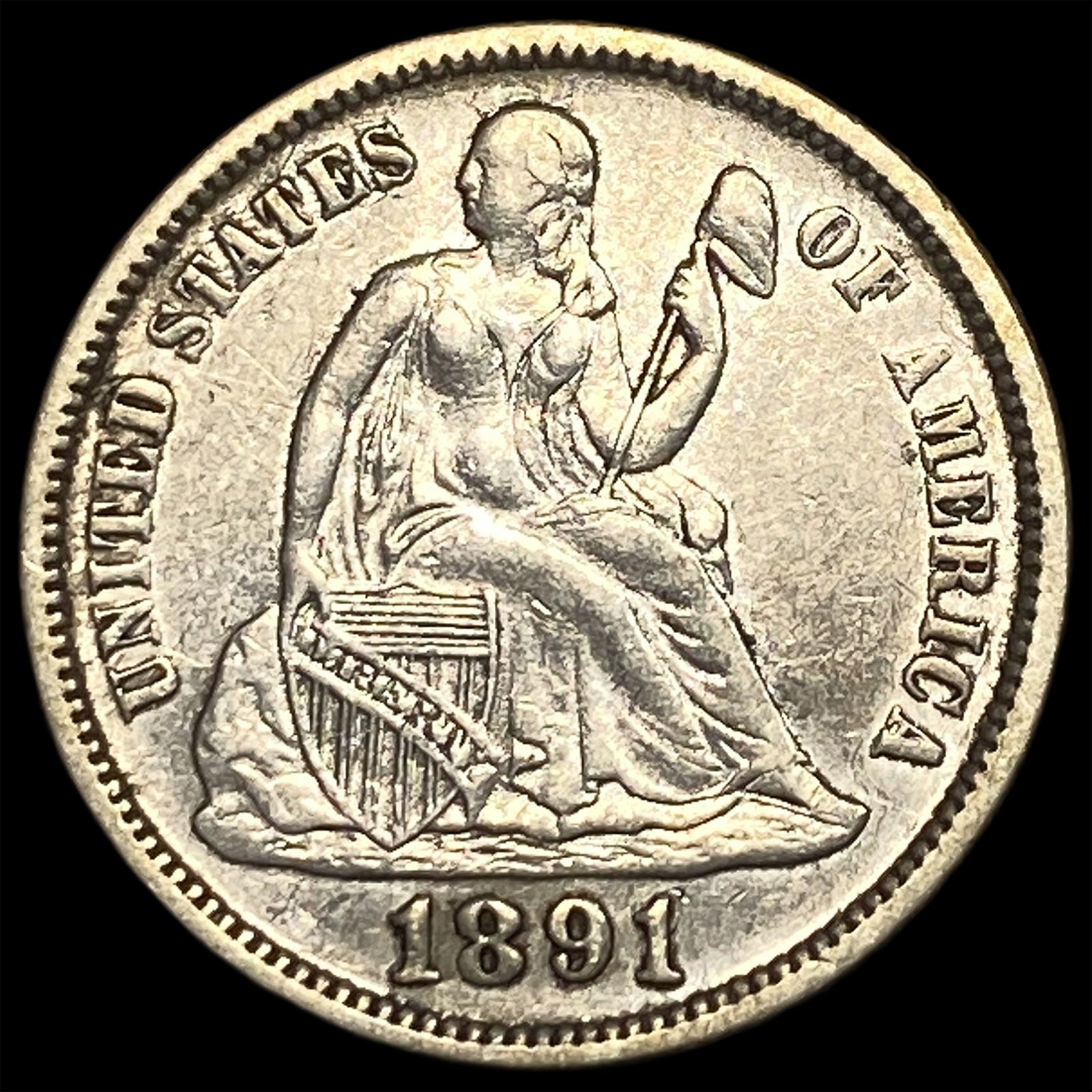 1891-O Silver Seated Liberty Dime CHOICE AU: 1891-O Silver Seated Liberty Dime CHOICE AU