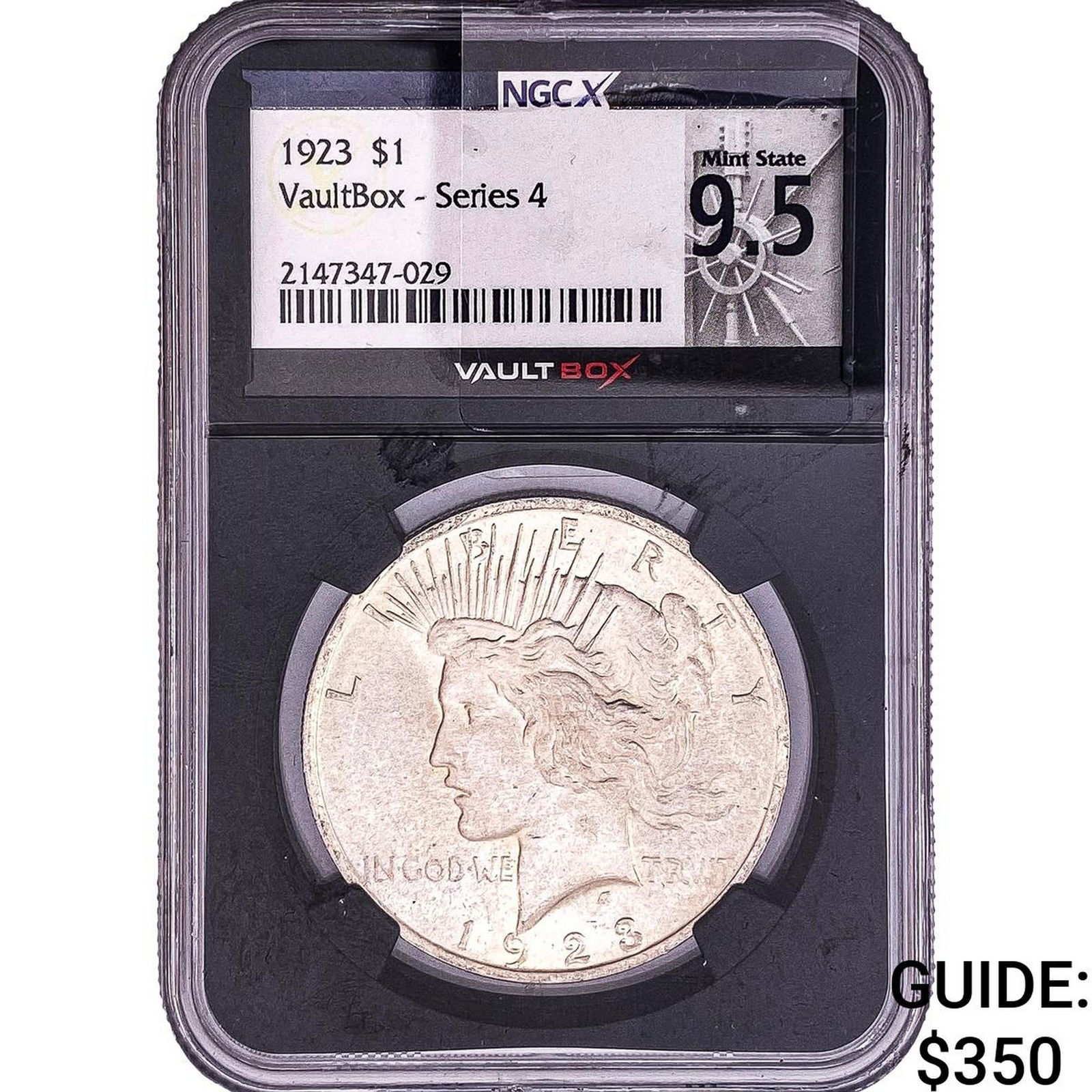 1923 Silver Peace Dollar NGC MS9.5 Vaultbox Series 4: 1923 Silver Peace Dollar NGC MS9.5 Vaultbox Series 4