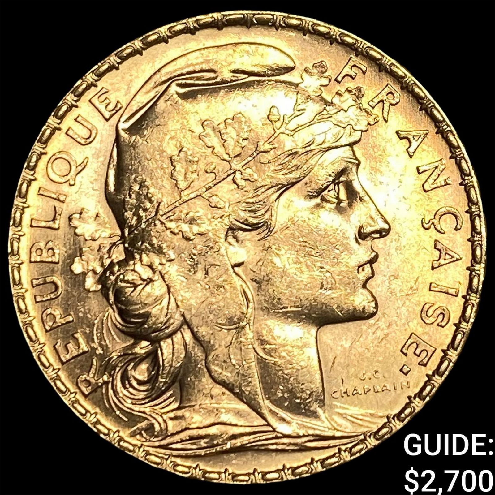 1910 France Gold 20 Francs CLOSELY UNCIRCULATED: 1910 France Gold 20 Francs CLOSELY UNCIRCULATED