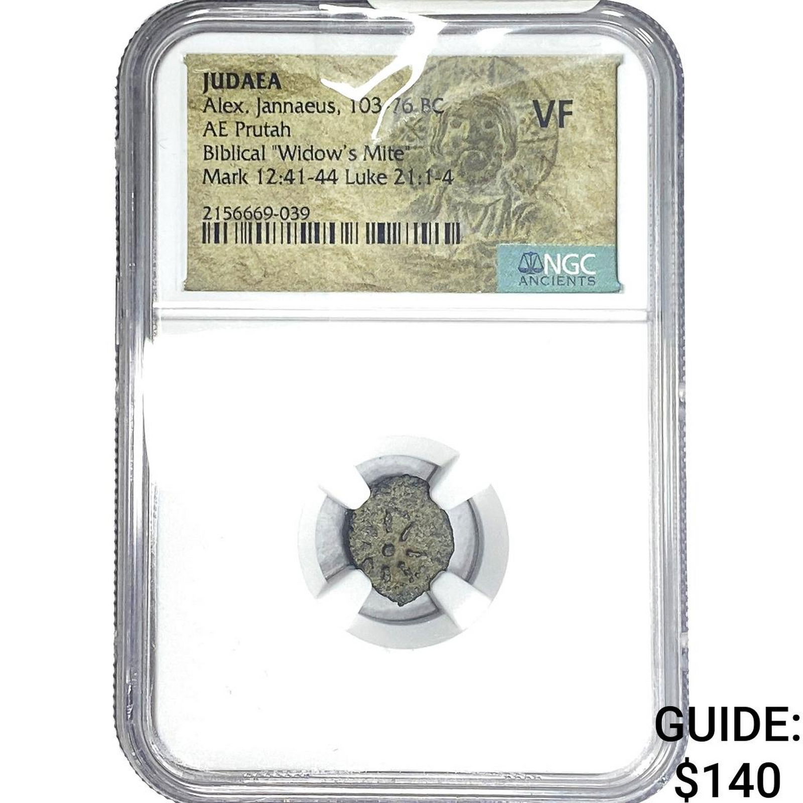 Ancient Judaea Alex. Jannaeus 103-76 BC Bronze Prutah NGC VF: Ancient Judaea Alex. Jannaeus 103-76 BC Bronze Prutah NGC VF