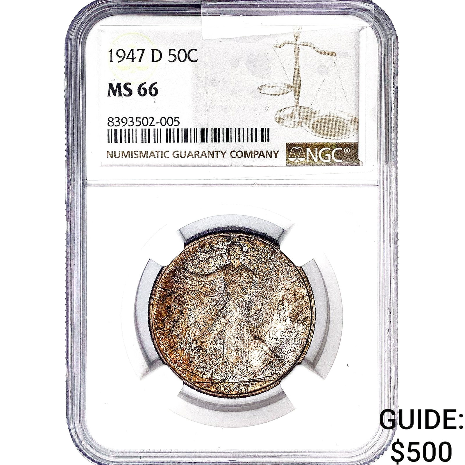 1947-D Walking Liberty Half Dollar NGC MS66: 1947-D Walking Liberty Half Dollar NGC MS66
