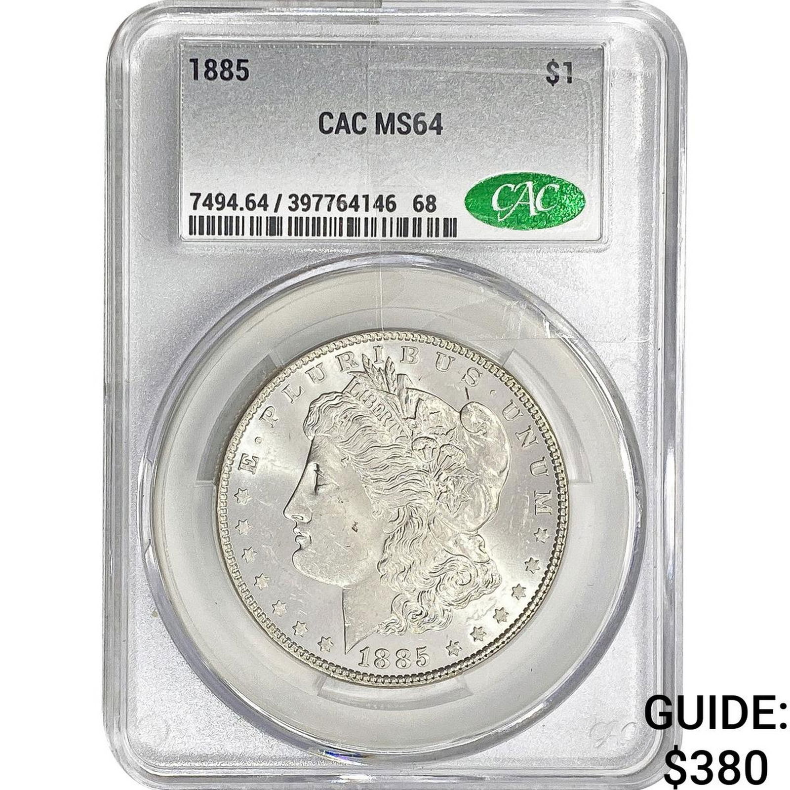 1885 Morgan Silver Dollar CAC MS64: 1885 Morgan Silver Dollar CAC MS64