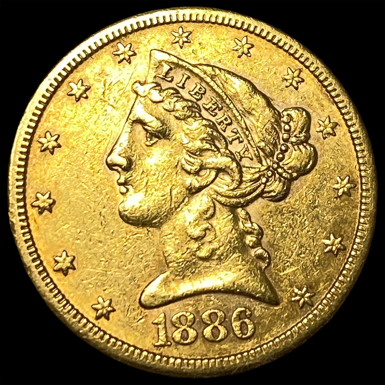 1886-S Gold $5 Half Eagle CLOSELY UNCIRCULATED: 1886-S Gold $5 Half Eagle CLOSELY UNCIRCULATED