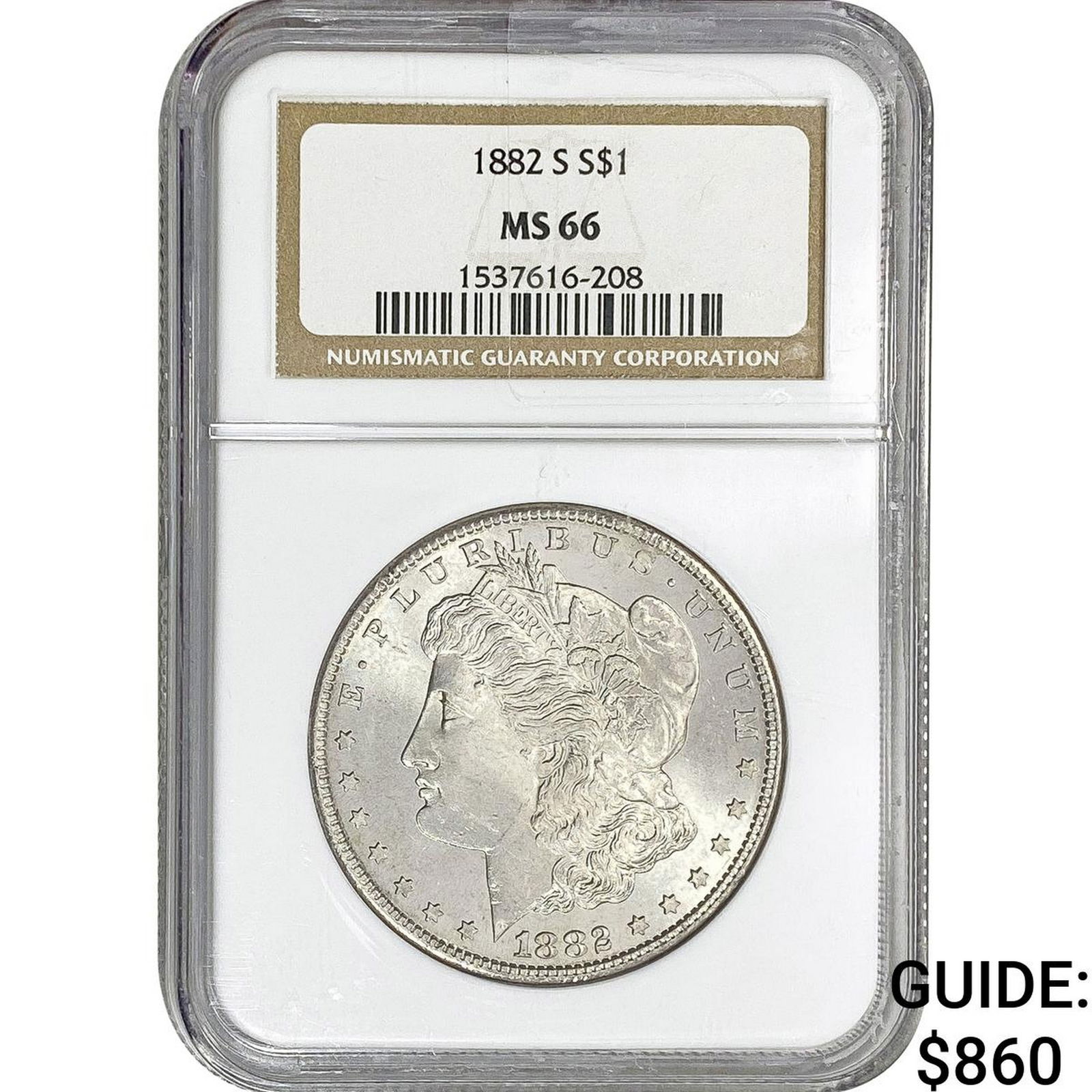 1882-S Morgan Silver Dollar NGC MS66: 1882-S Morgan Silver Dollar NGC MS66