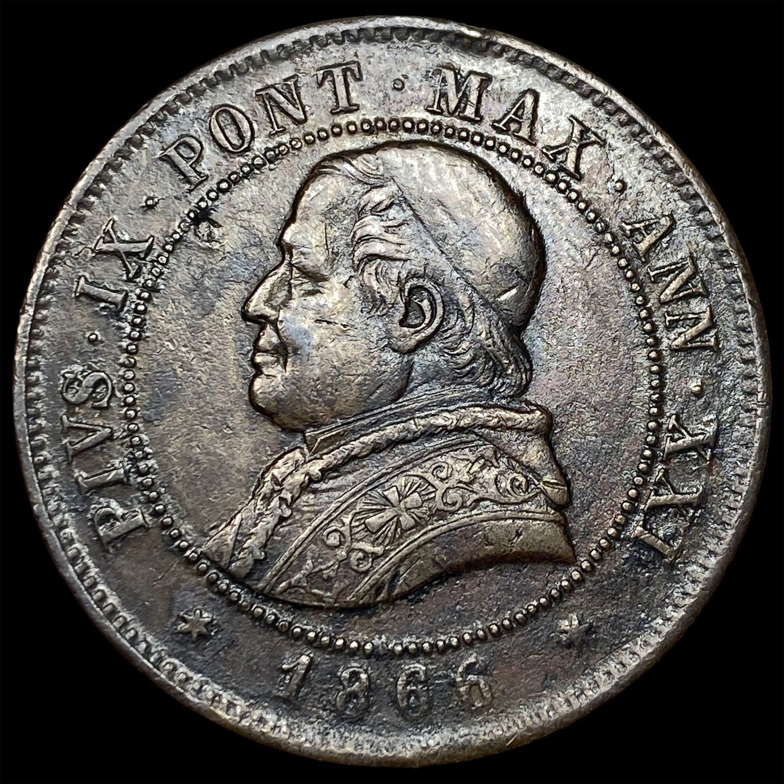 1866 Papal States Copper 4 Soldi HIGH GRADE: 1866 Papal States Copper 4 Soldi HIGH GRADE