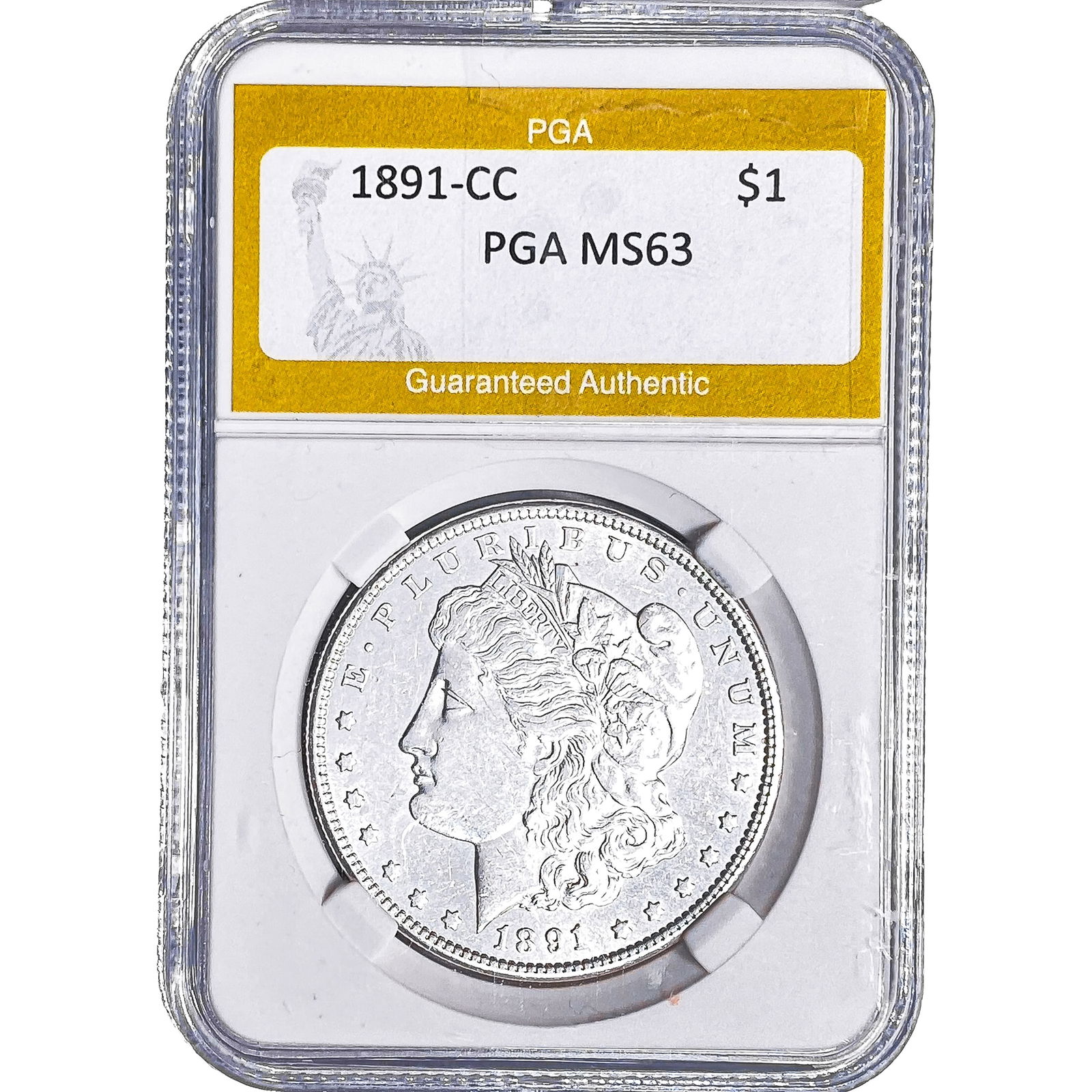 1891-CC Morgan Silver Dollar PGA MS63: 1891-CC Morgan Silver Dollar PGA MS63