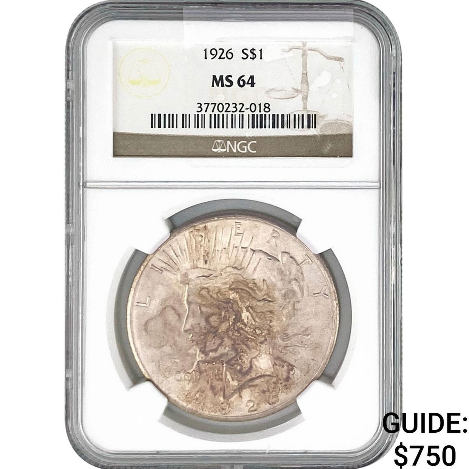 1926 Silver Peace Dollar NGC MS64: 1926 Silver Peace Dollar NGC MS64
