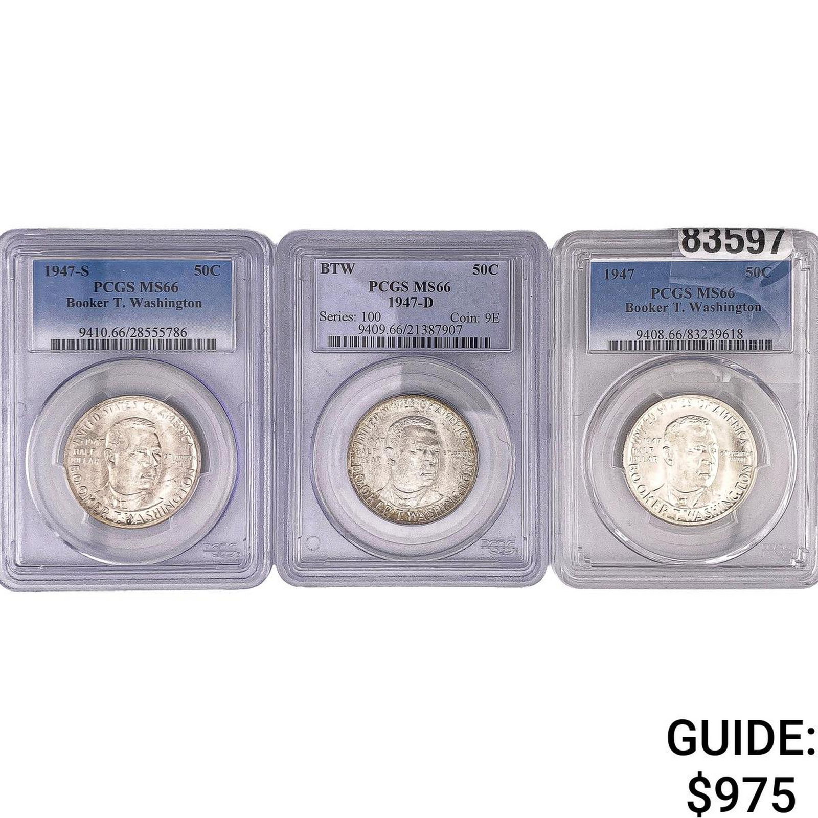 [3 Coin] 1947 Booker T Half Dollar PCGS MS66: [3 Coin] 1947 Booker T Half Dollar PCGS MS66